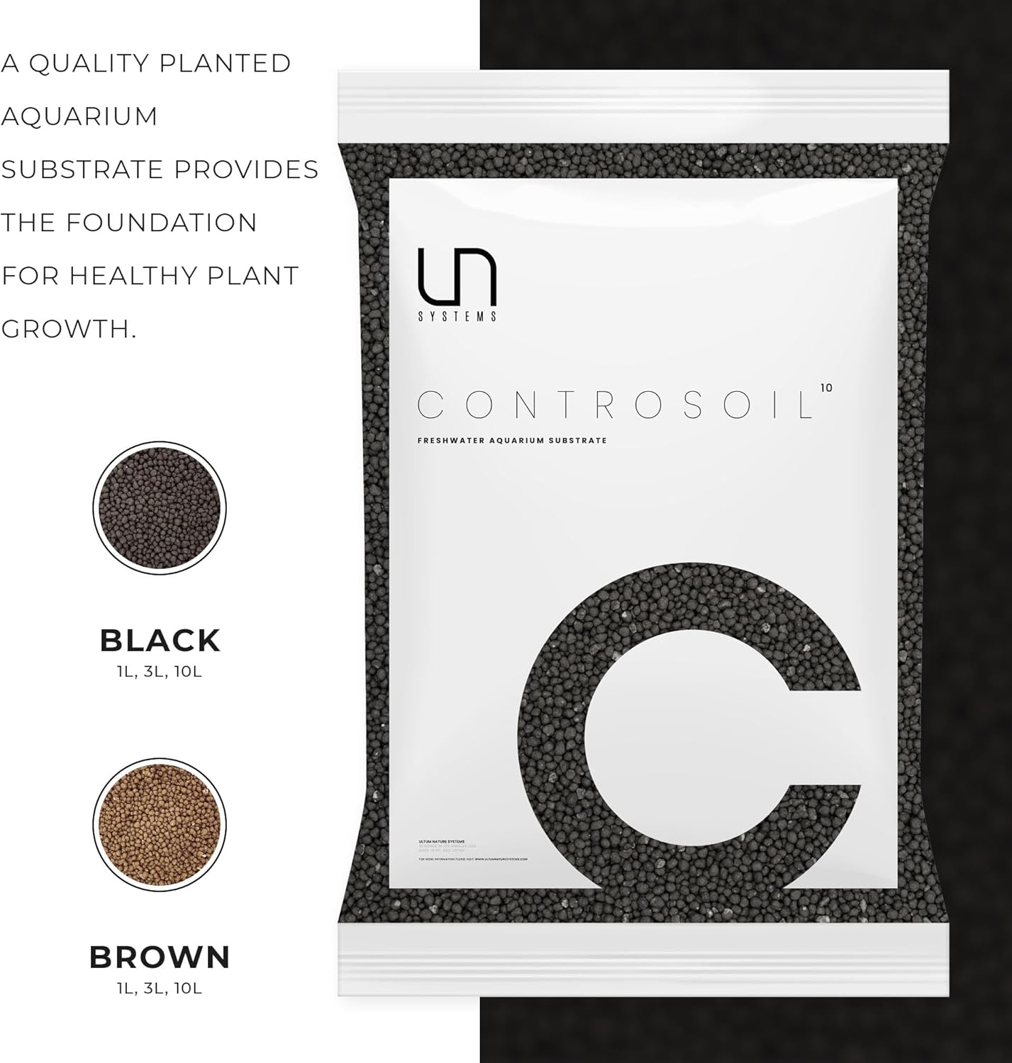Ultum Nature Systems Controsoil - Freshwater Aqua Soil Substrate for Fish, Shrimp, Live Plant Propagation and Aquascaping - 6.8pH Low Ammonia, Volcanic Ash - Black, Fine (10 Liter | 20LB)