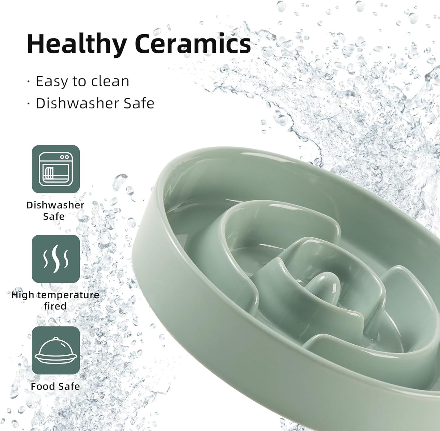 9.5inch Ceramic Slow Feeder Dog Bowl for Large Dog, Puzzle Food Dish, Anti-Gulping, Pet Slow Feeder, Stop Bloat, Preventing Choking (Single Bowl-Light Green)