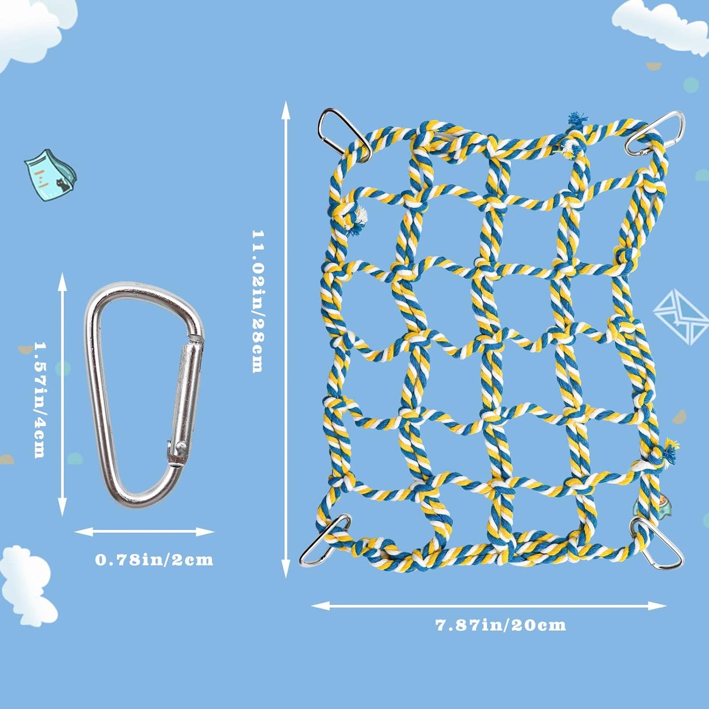 2 Pack Colorful Bird Rope Net, Pet Hanging Hammock, Rat Climbing Ladder Bridge Toys, Cage Decor Accessories for Small Animals Parakeets Cockatiels Hamster Ferret Lovebirds Guinea Pig- 11 × 8 inch