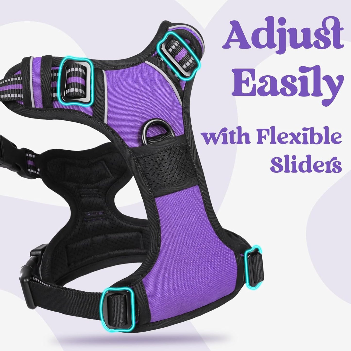 rabbitgoo Dog Harness for Large, No Pull Pet Harness with 3 Buckles, Adjustable Soft Padded Vest with Control Handle, Walking Reflective Pet Vest for Large Dogs, Purple, L