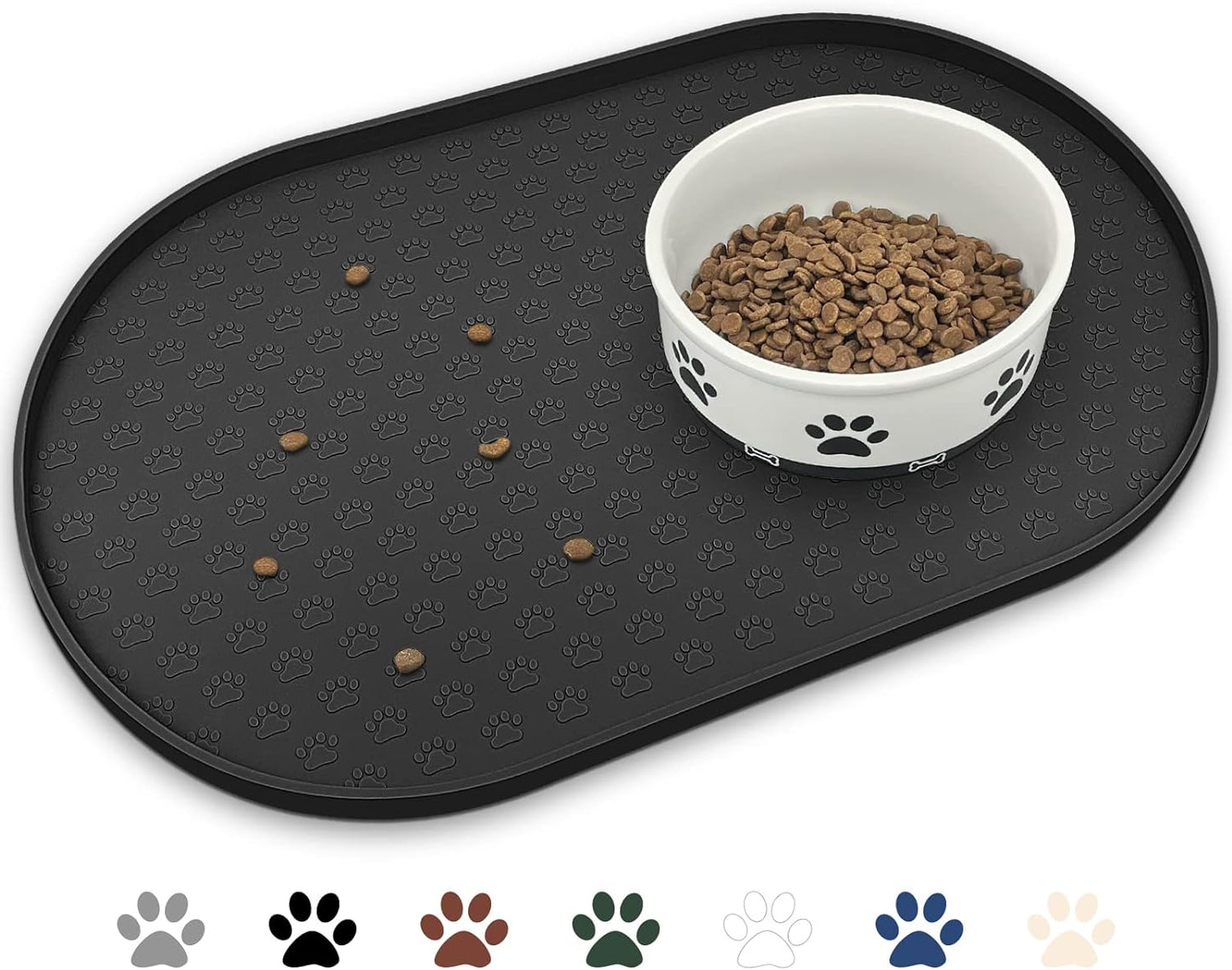 KPWACD Pet Placemat for Dog and Cat, Anti-Slip Waterproof Dogs Feeding Bowl Mat Prevent Food and Water Overflow, Silicone Puppy Dish Mats Suitable for Small Medium Big Pets, Black, 24" * 16"