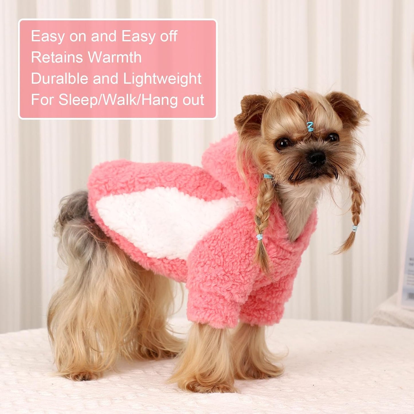 YIKEYO Dog Hoodie Pet Clothes Sweater with Hat Soft and Warm Cold Weather for Small Patchwork Hood(Pink, Medium)