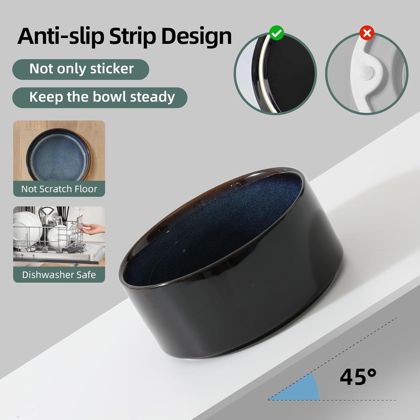 Ceramic Set of 2 Dog Bowls, Food and Water Bowls for Dogs, Puppy, 2pcs Dog Dishes, Pet Feeder(6inch, 2 x Starry Sky Bowls)