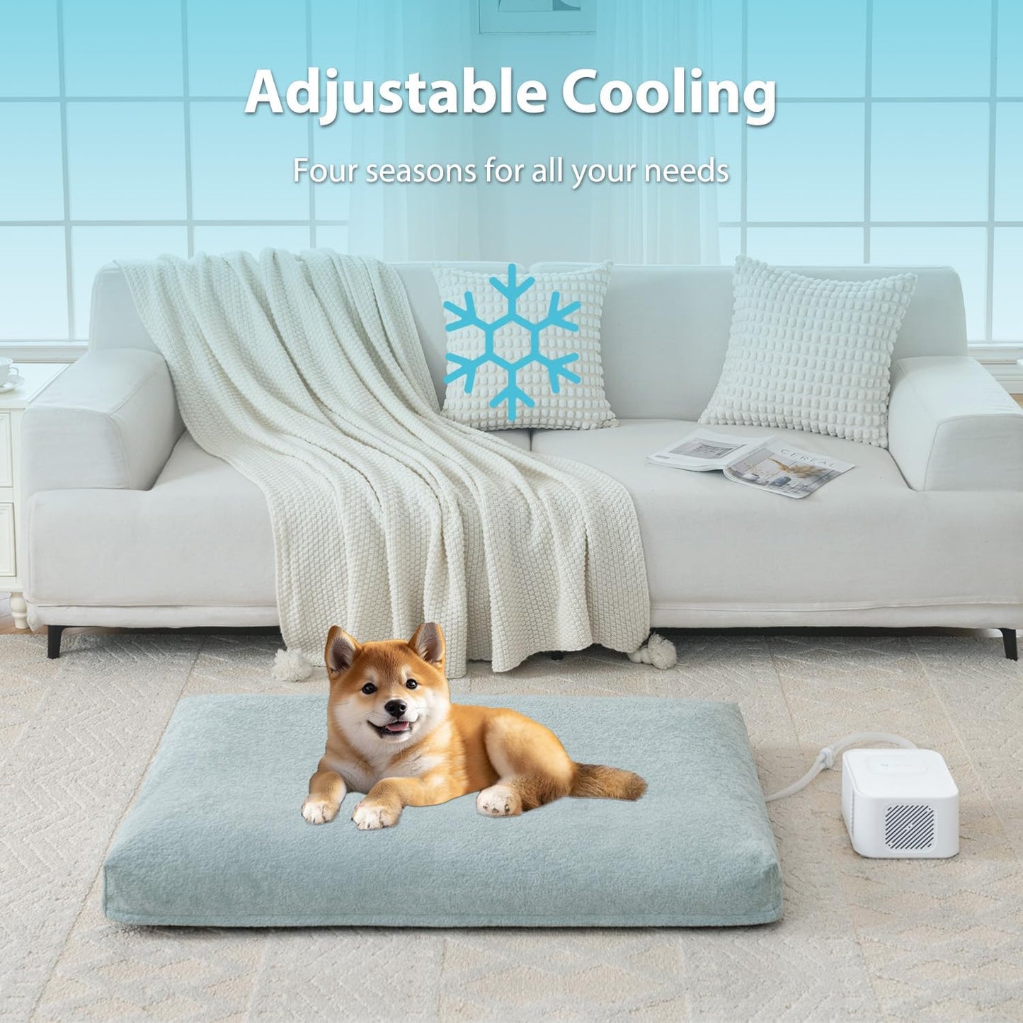 Pet Bed Cooling System, Consistent Cold Water Pad, No Refrigeration or Chemical Gel Needed, Machine Washable Bed, Ideal for Home and Crates (Cooling Green, 30" x 20")