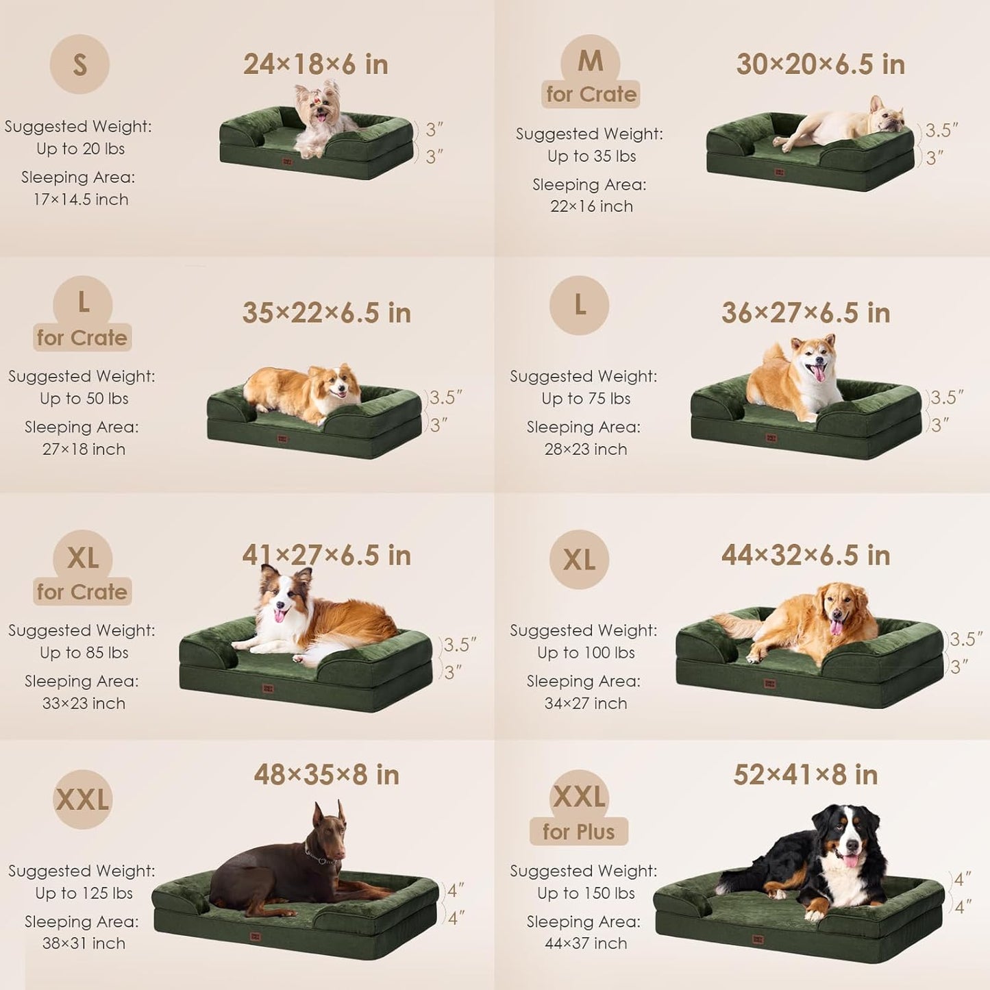 EHEYCIGA Orthopedic Dog Bed for Small Dogs, Waterproof Memory Foam Small Dog Beds with Sides, Non-Slip Bottom and Egg-Crate Foam Medium Pet Couch Bed with Washable Removable Cover, Dark Green