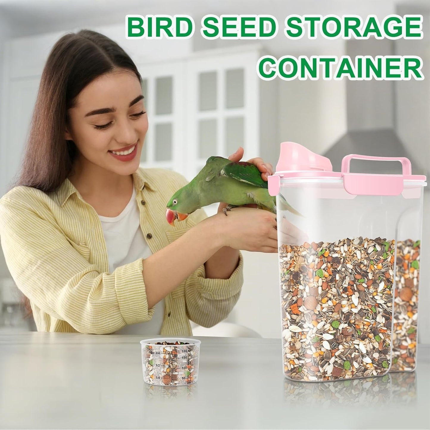 TBMax 2 Pack Cat Dog Food Storage Containers 10 to 14 Lbs, Portable Travel Pet Container Dispenser with Easy-Pouring Spout & Cup, Airtight Bird Seed Container Dog Treat Storage Bin -Pink