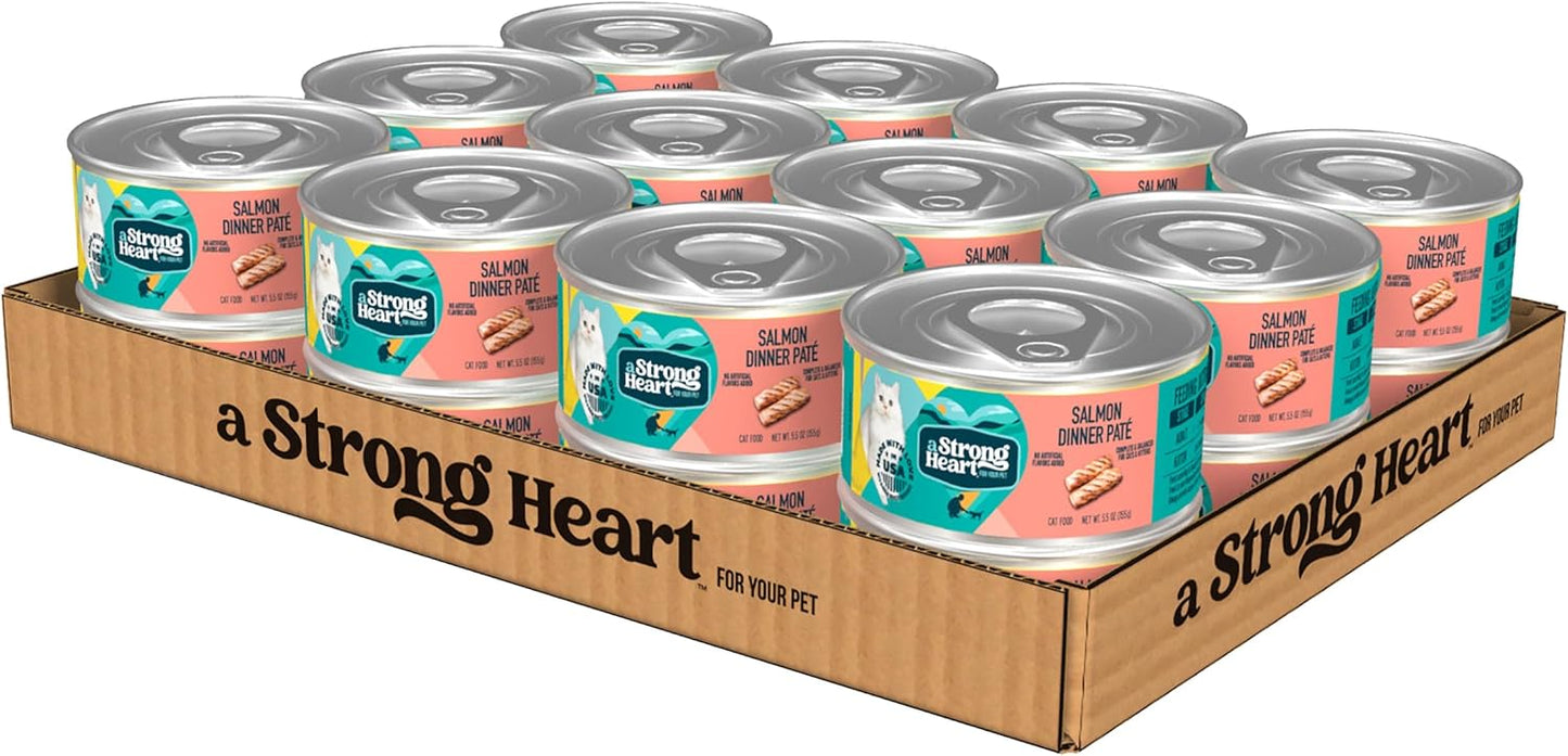 A Strong Heart Canned Wet Cat Food, Salmon Dinner Paté - 5.5 oz Cans (Pack of 24), Made in The USA with Real Salmon