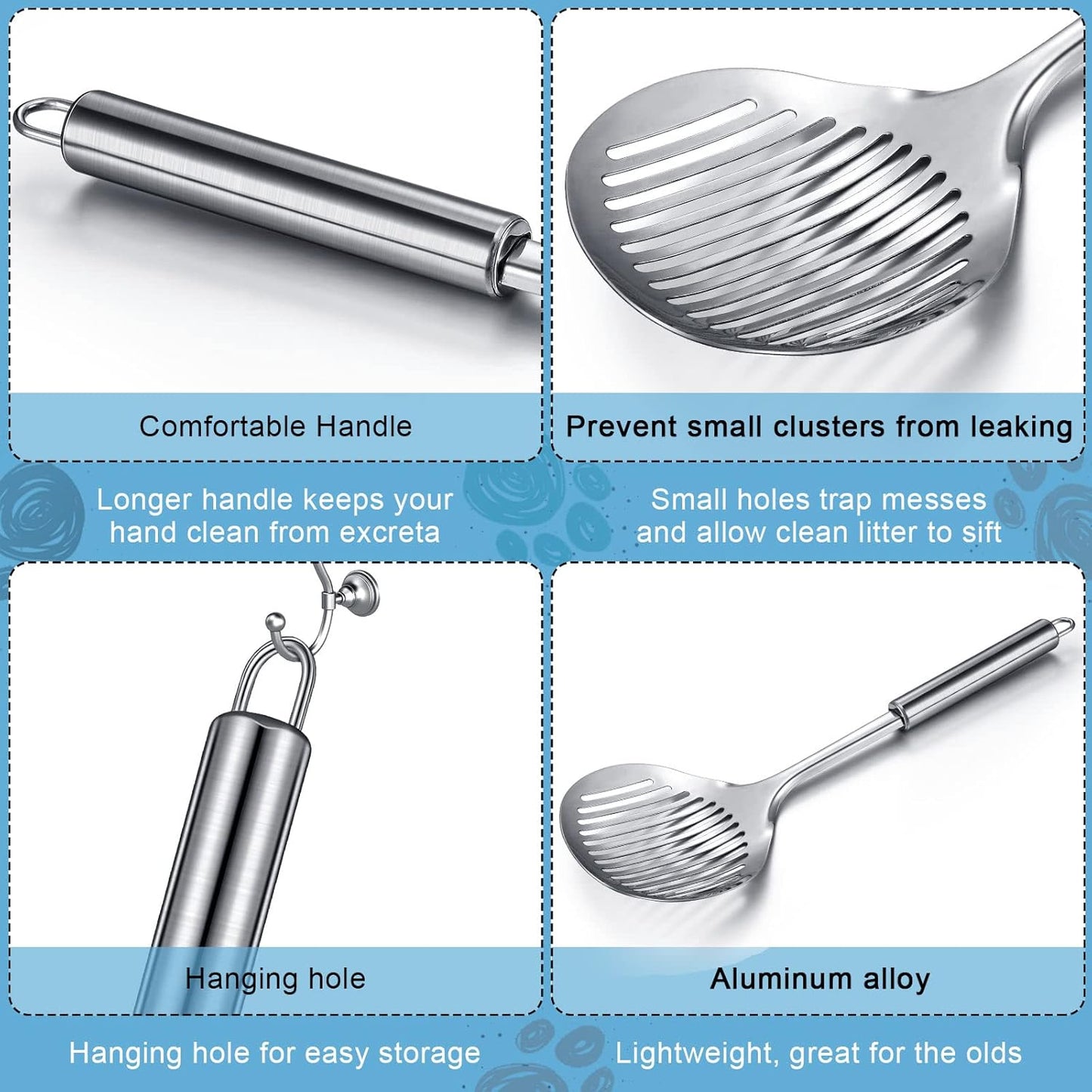 2 Pcs Cat Metal Litter Scoop Litter Scoop, Cat Accessories Scooper Stainless Steel Kitty Poop Sifting Cleaning for Litter Box, Metal Poop Sifter Pet Supplies