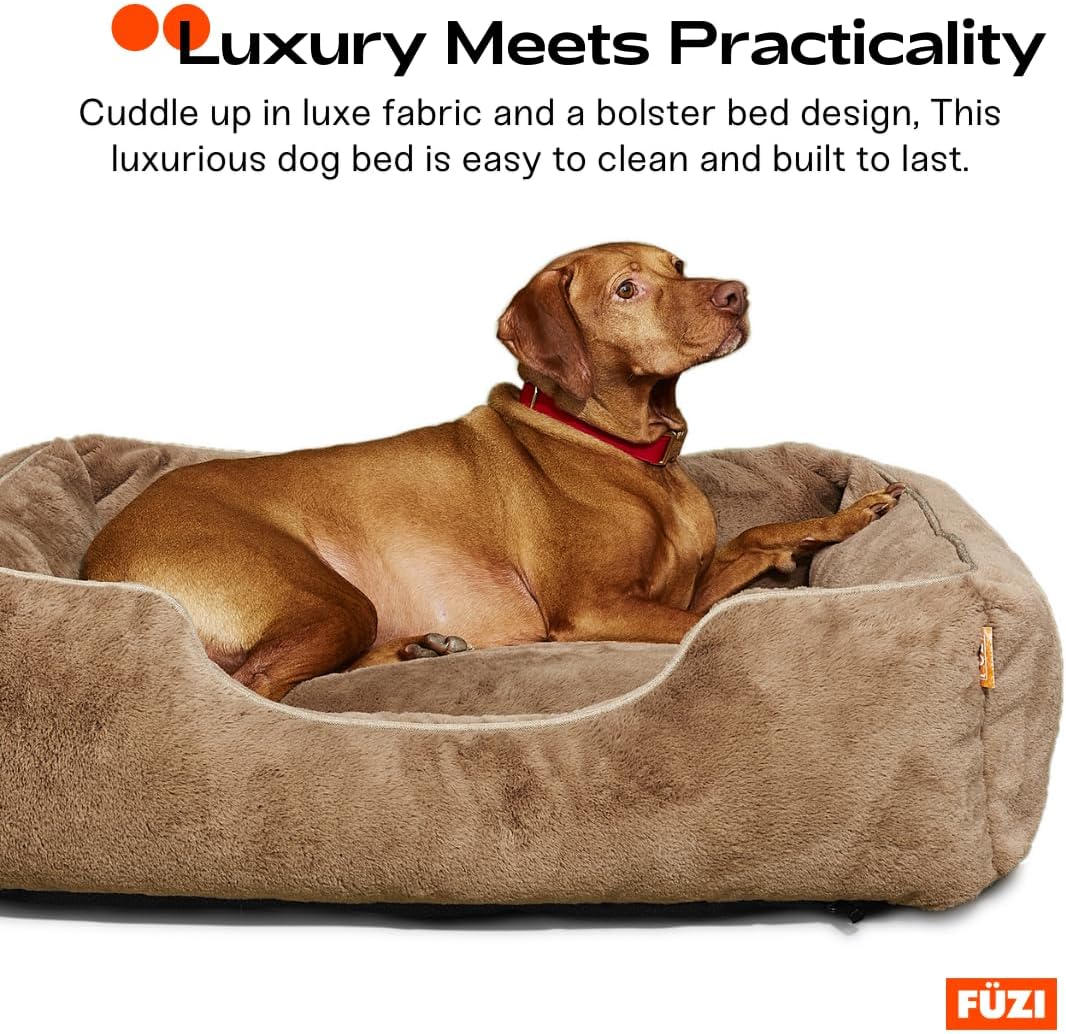 FUZI Luxury Aesthetic Dog Bed for Small Dogs with Washable Cover, Pet Couch, Pet Bed with Sides, Non-Slip Bottom, Soft and Durable Calming Dog Bed, Faux Rabbit Fur, Small 25.1x16.75x9.5 Light Brown