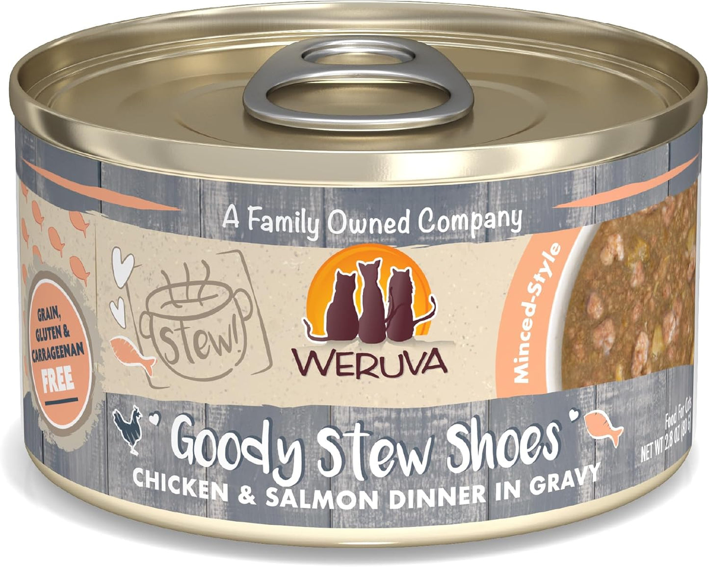 Weruva Classic Cat Stews!, Goody Stew Shoes with Chicken & Salmon in Gravy, 2.8oz Can (Pack of 12)