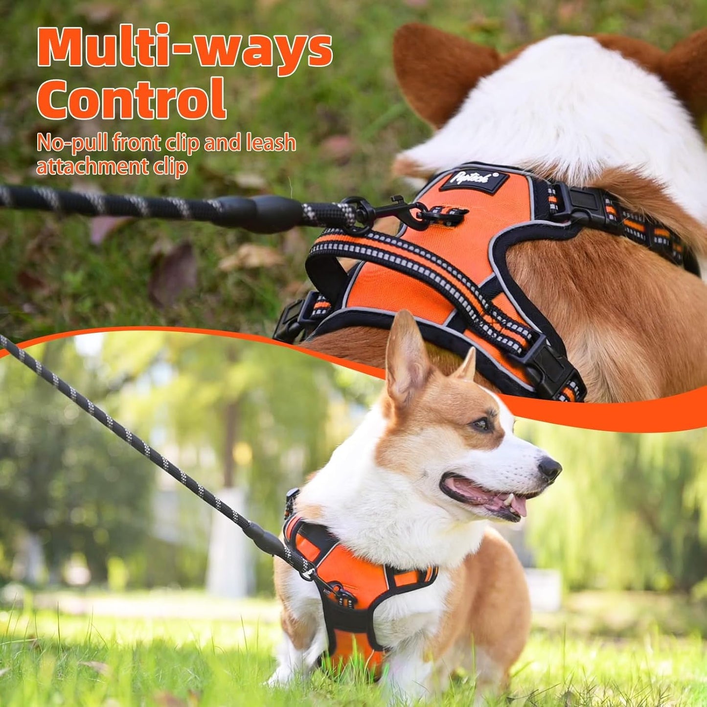PUPTECK No Pull Dog Harness Small Sized, Adjustable Reflective Dog Harness with Handle Easy Control, Comfortable Soft Padded Pet Vest Harness for Small Dogs, Orange S