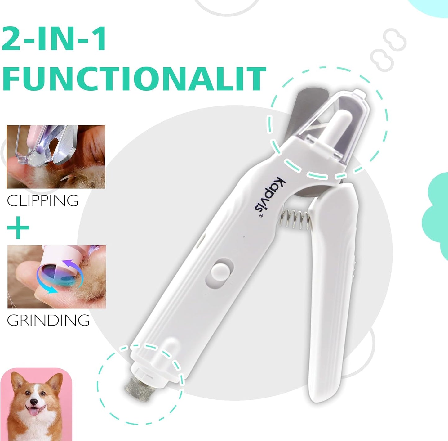 2-in-1 Dog & Cat Nail Clipper and Grinder,LED Lights & Safety Guard for Large Medium Small Dogs Cats Claw Trimmer,Claw Grooming Tool for for Cats and Small Dogs