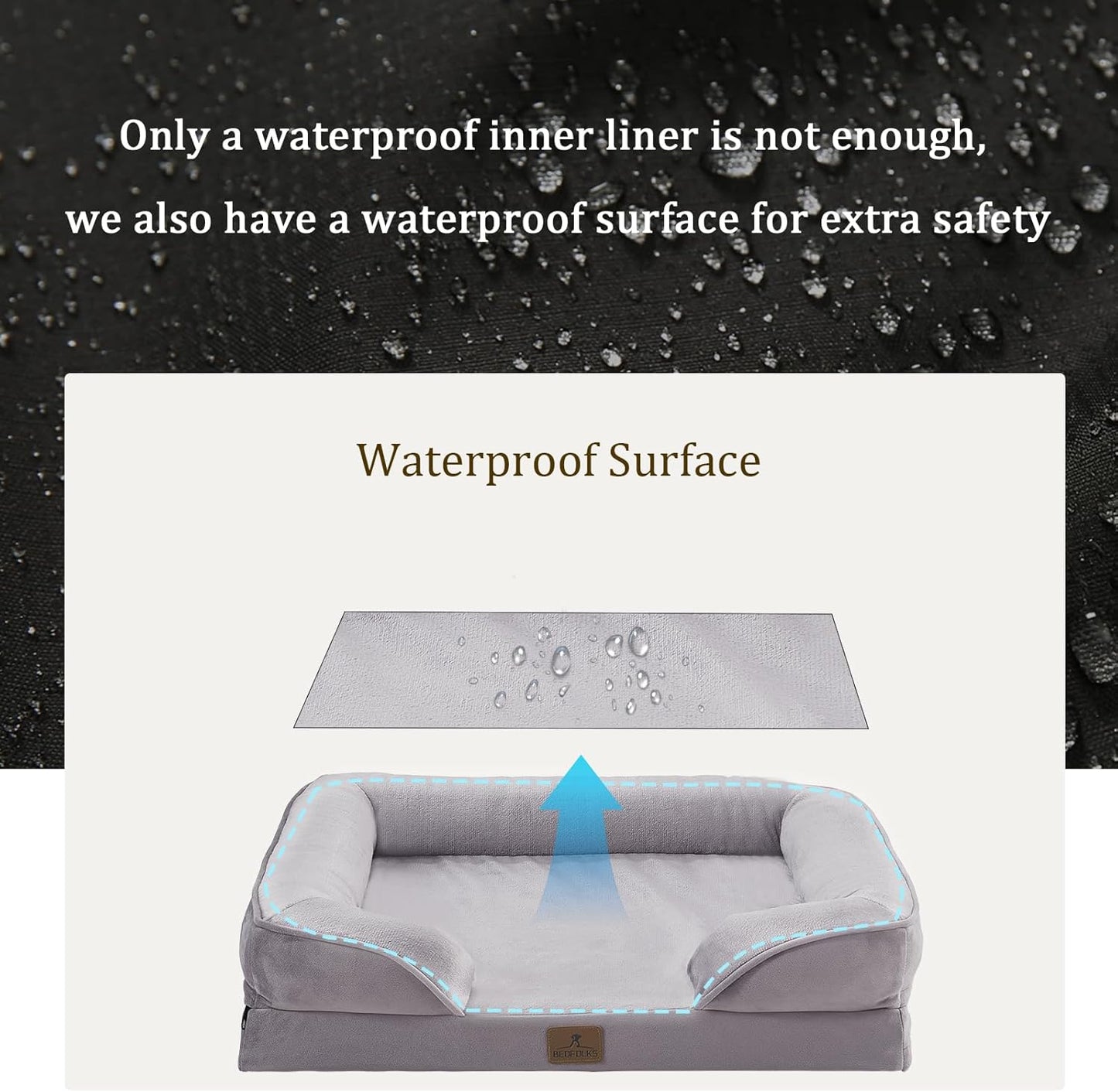 Bedfolks Orthopedic Dog Bed, Waterproof Dog Sofa Bed for Small Dogs & Cats, Egg Foam Pet Couch Bed with Removable Washable Cover and Nonslip Bottom, Light Grey