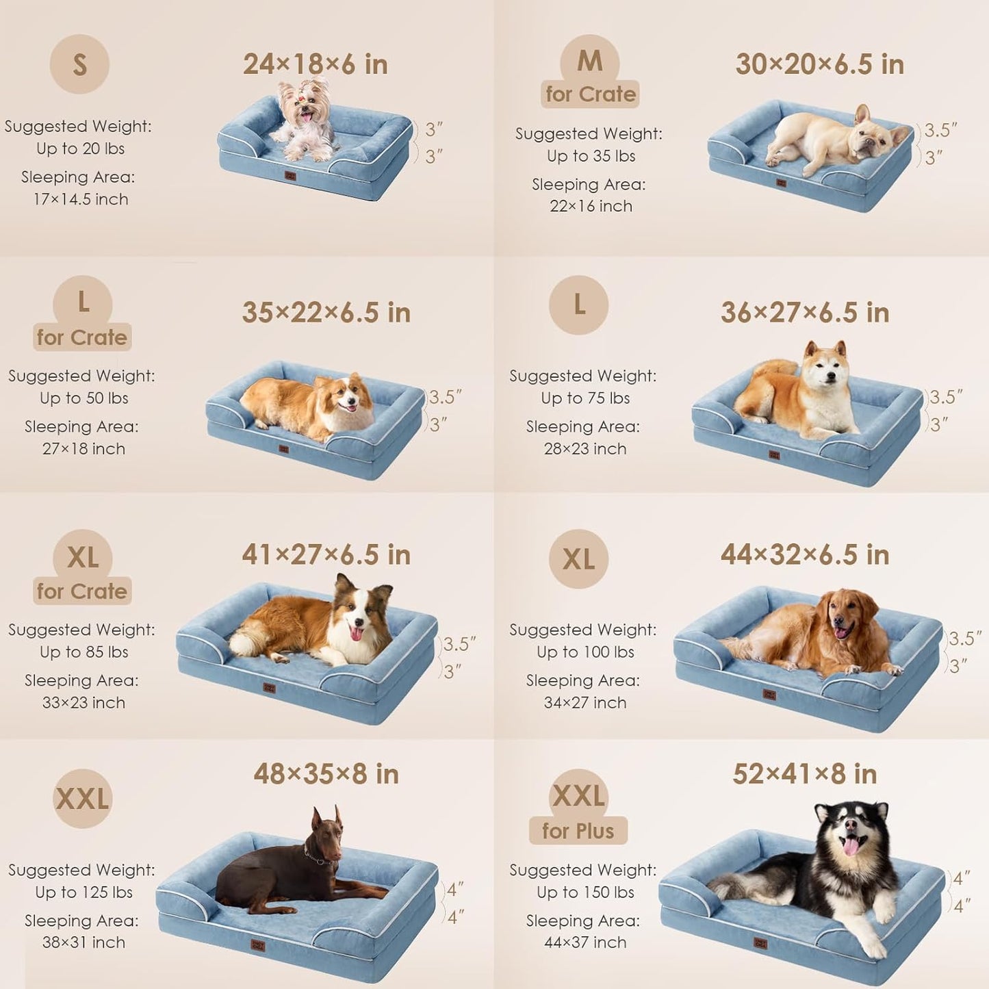 EHEYCIGA Orthopedic Dog Beds for Large Dogs, Waterproof Memory Foam Large Dog Bed with Sides, Non-Slip Bottom and Egg-Crate Foam Pet Couch Bed with Washable Removable Cover, Washed Blue