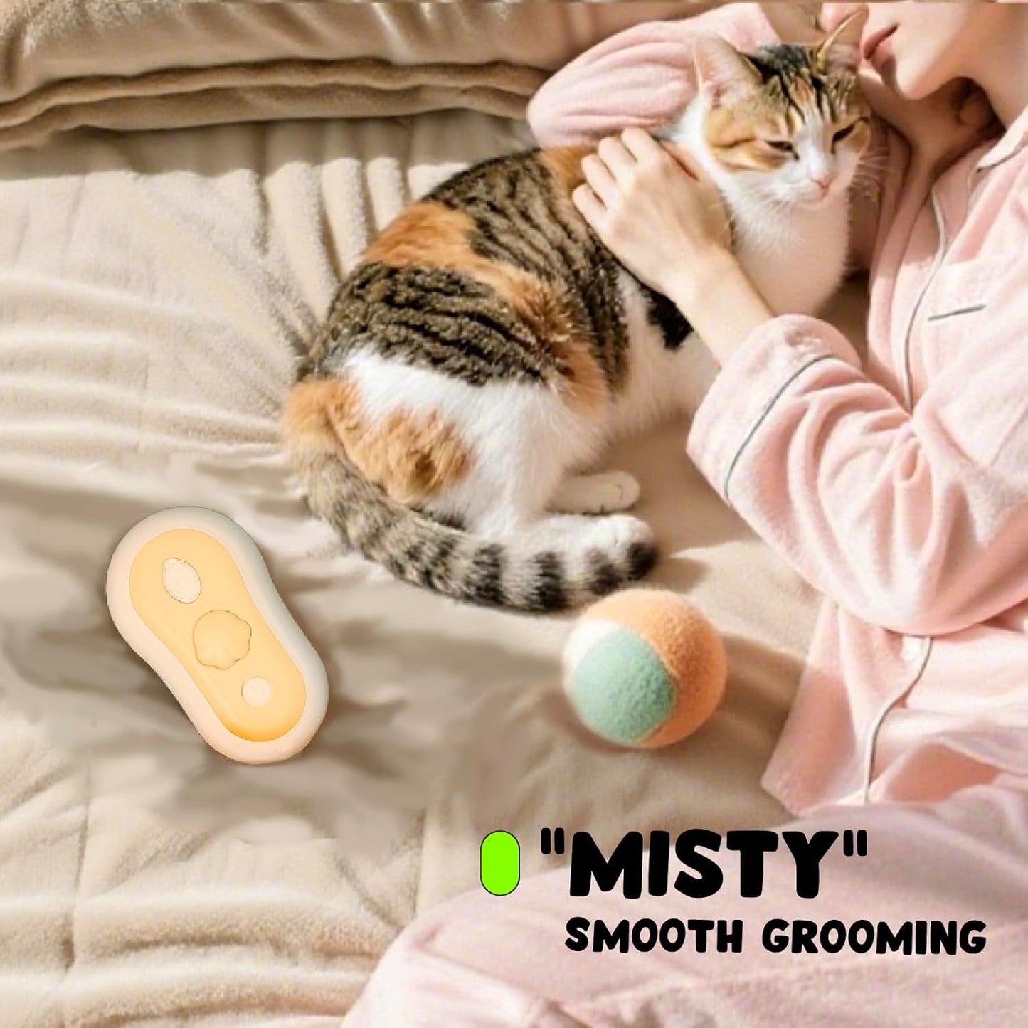 Misty - Moisturizing Pet Comb - Hair Brush with Mist, One-Click Clean, & Stainless Steel Bristles - Anti-Static Deshedding - Smooth Grooming for Cats, Dogs, & Small Pets - No Handle Compact Design