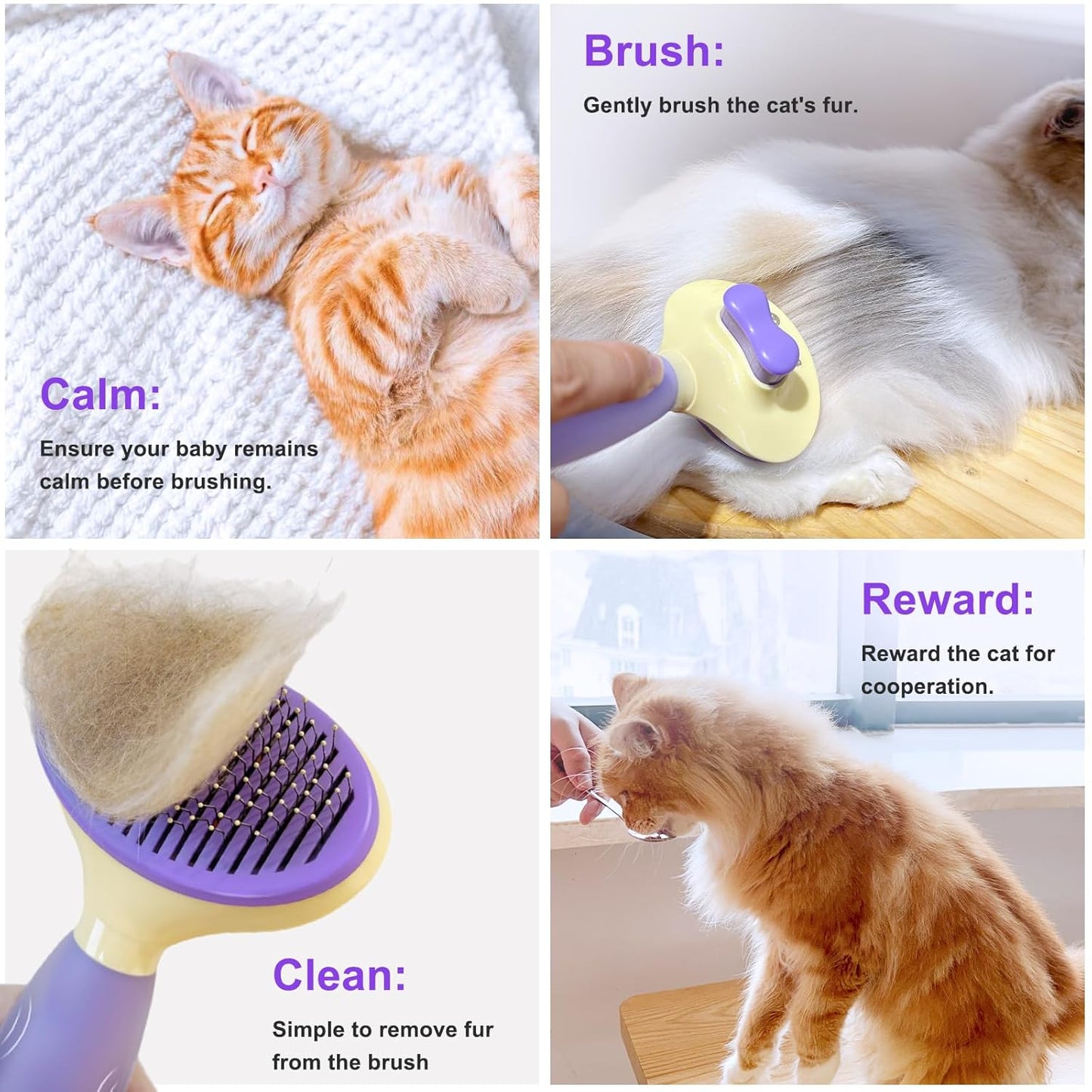 Cat Brush for Grooming and Shedding, Self-Cleaning Silicone Brush for Short and Long Haired Cats, Cat Gifts for Pet Lovers (purple)