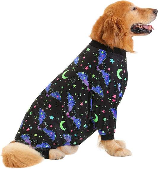 HDE Dog Pajamas One Piece Jumpsuit Lightweight Dog PJs Shirt for M-3XL Dogs Starry Bats - 3XL