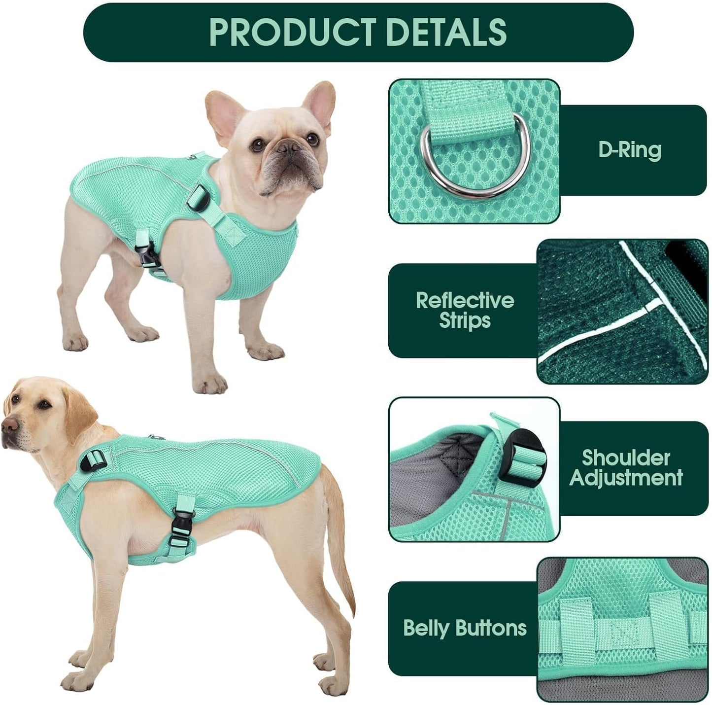 Kuoser Dog Cooling Vest Harness, Small Dog Cooler Jacket with Adjustable Buckle for Outdoor Beach, Hiking, Training Green S