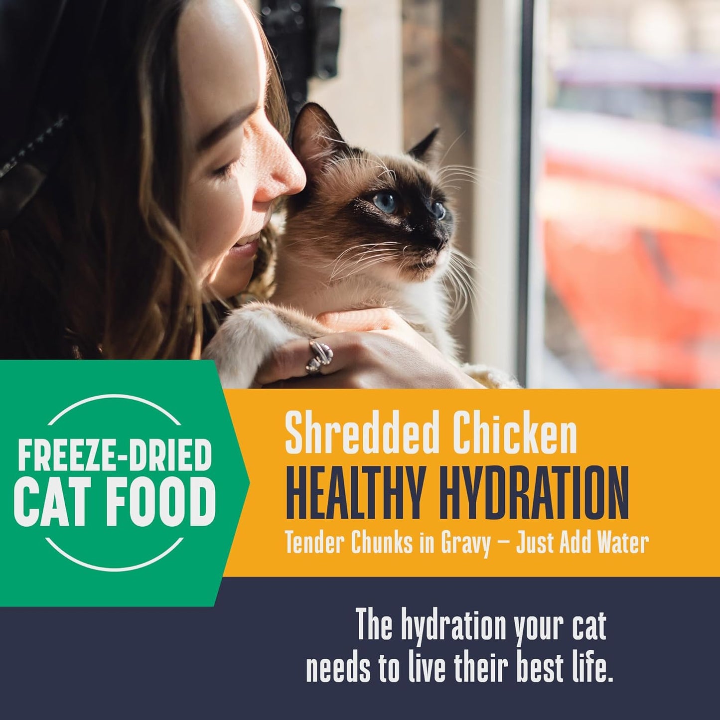 Whole Life Cat Freeze Dried Cat Food - Human-Grade Wet Food Toppers & Complement, Natural Broth, Hydrating Snacks, Lickable Treats, Just Add Water – Shredded Chicken, 3 Oz