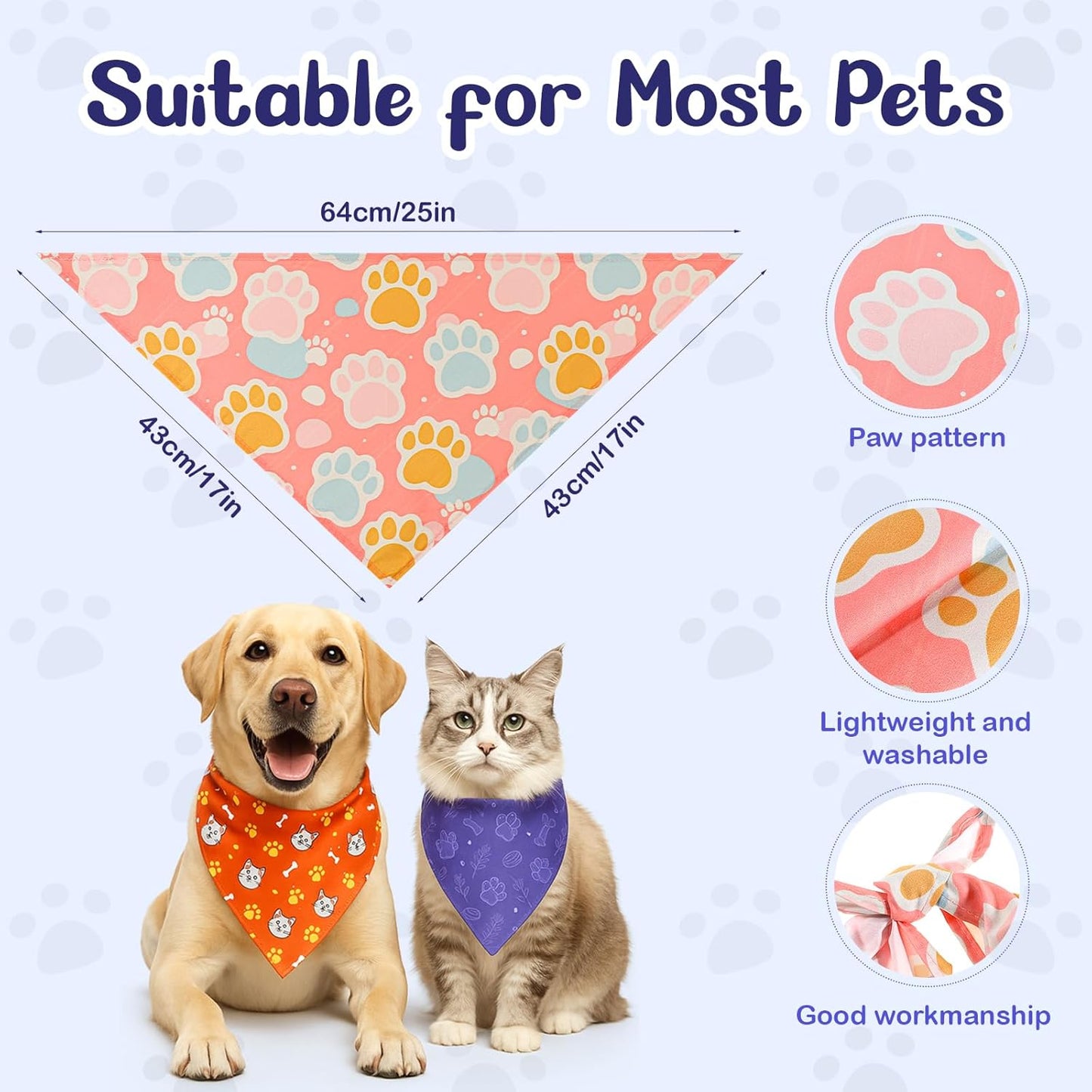 40Pcs Dog Bandanas Bulk, Puppy Bandana Pet Cats, Bandanas for Dogs Triangle Kerchief Bibs for Small Medium Large Pets (25 x 17 x 17 Inches)