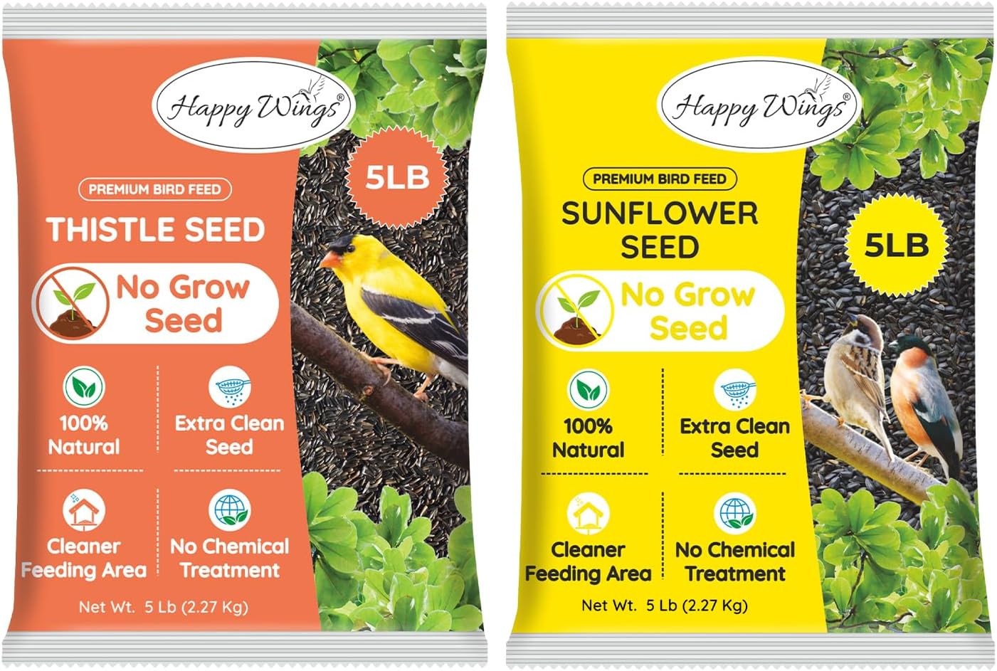 Nyjer Seed & Sunflower Seeds Wild Bird Food Combo - 5 Pound Pack I No Grow Seed I Bird Food for Wild Birds