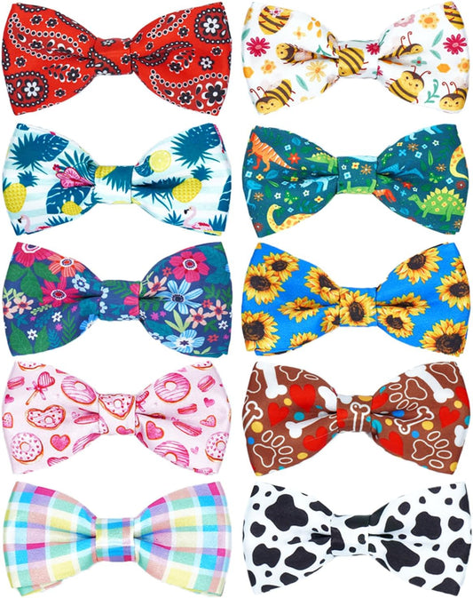 PET SHOW 10 Pack Small Dog Bow Ties Sliding Collar Attachments Puppy Cats Daily Bowties for Medium Dogs Multiple Styles Cute Summer Bowknots Wedding Party Holiday Pet Grooming Accessories(Small)