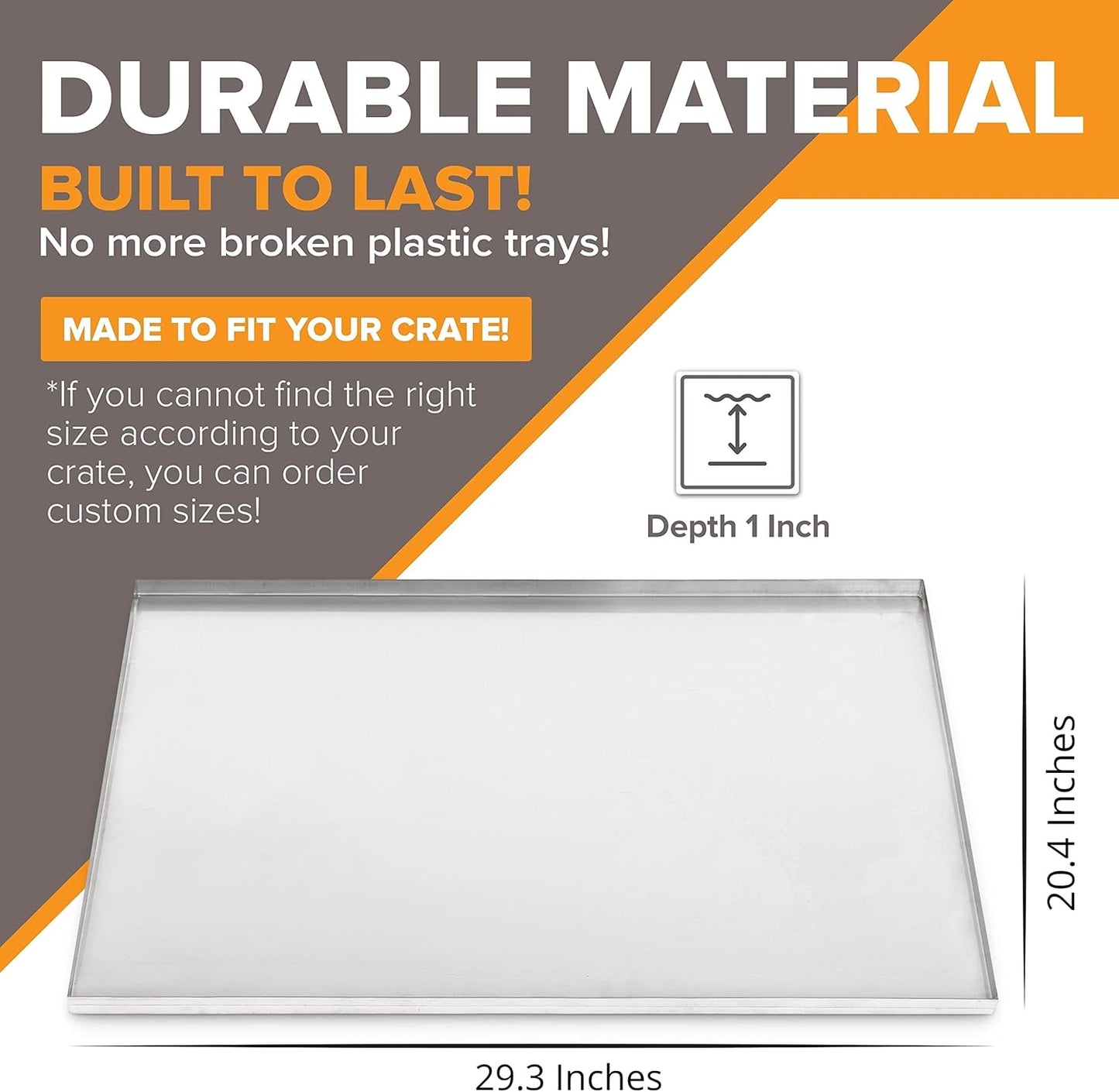 29.3" X 20.4" Metal Replacement Dog Crate Pan Chew Proof Crack Proof Pet Kennel Tray Central Dog Training Crate Pan Pet Supplies, Stainless Steel, 1" H