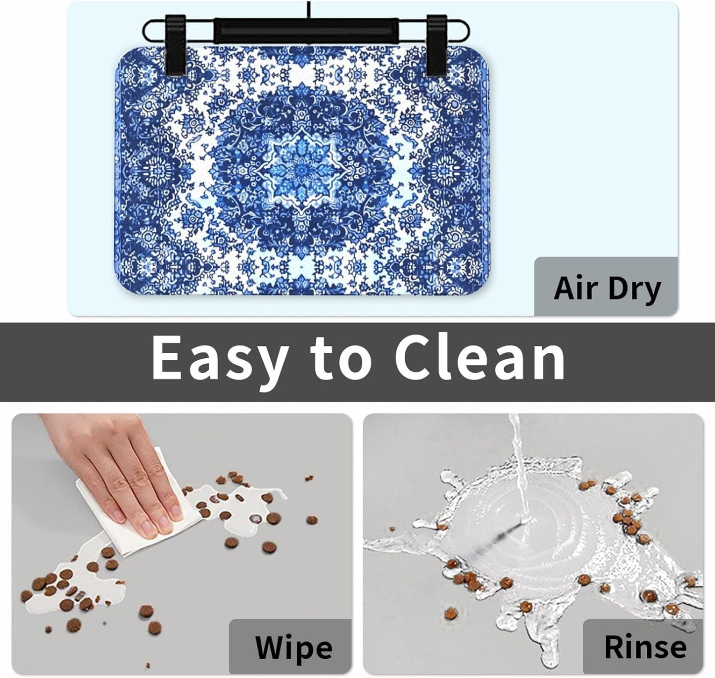 Persian Carpet Style Dog Food Mat Absorbent Bowl Mats No Stains Quick Dry Waterproof Pet Cat Placemats for Food and Water, 30x45cm