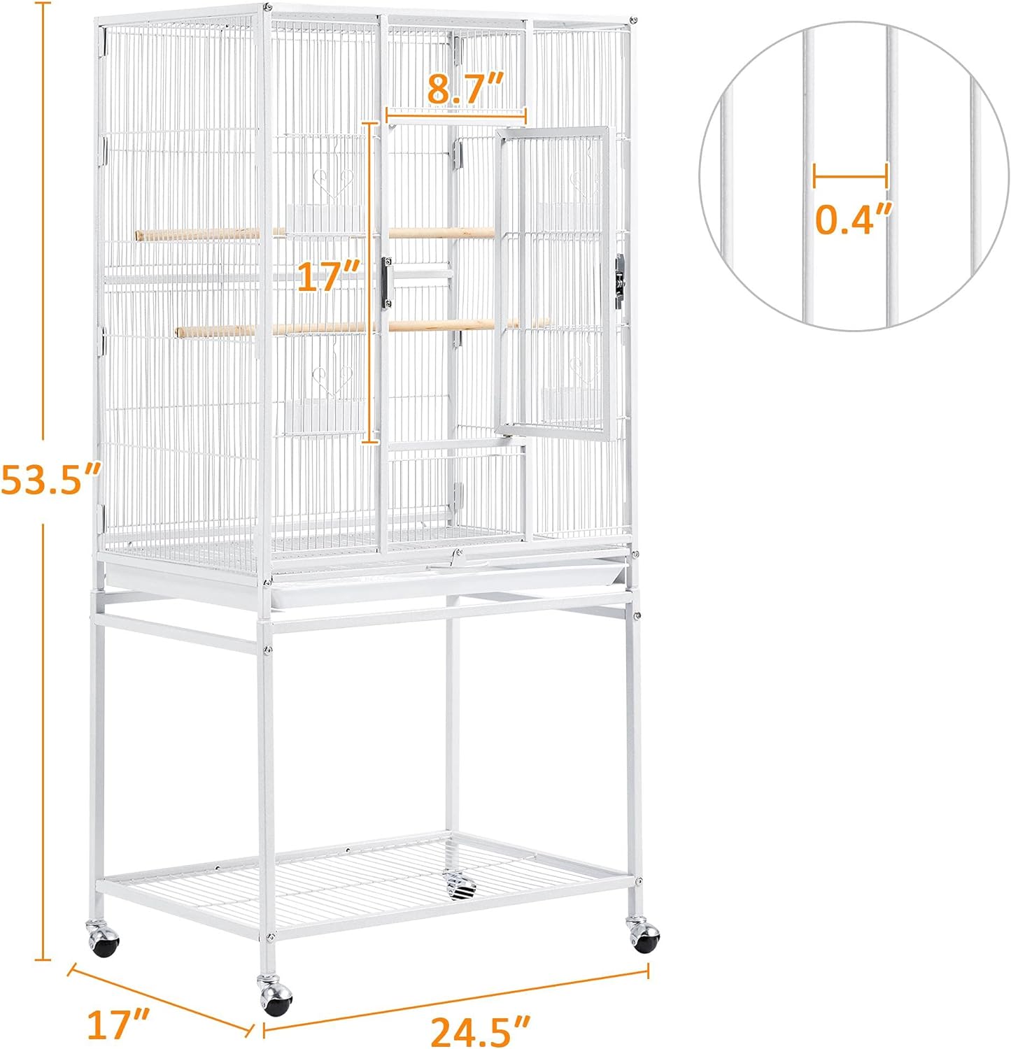Yaheetech 54" Large Flight Bird Cage for Parrots Macaw Cockatiels Sun Parakeets Lovebird Green Cheek Conures African Grey Small Quaker Amazon Parrots with Rolling Stand, White