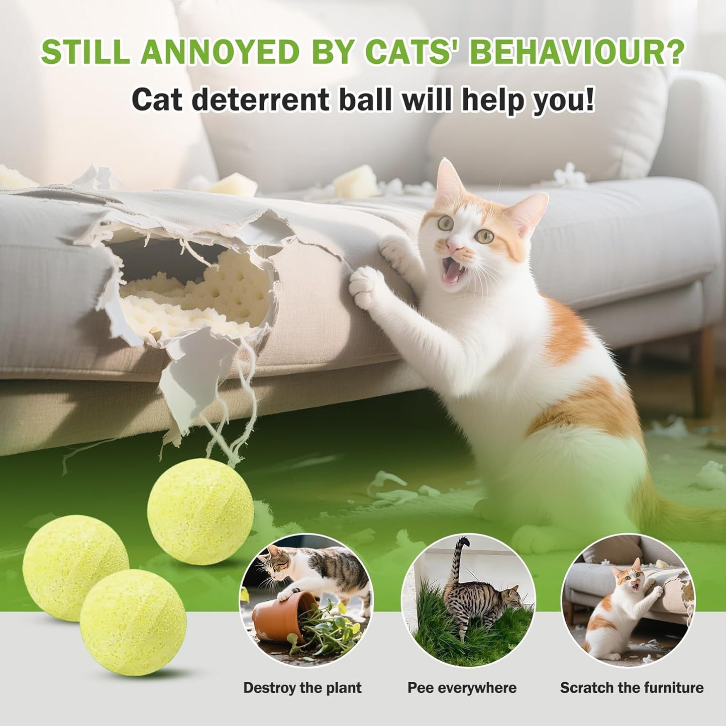 10Pack Cat Repellent Outdoor & Indoor: Natural Cat Deterrent Essential Oils Ball-Natural Extract Essential Oil, Anti Cat Scratch for Furniture, Keep Cats Off Yard Garden Lawn Plants Trash Can (10Pcs)