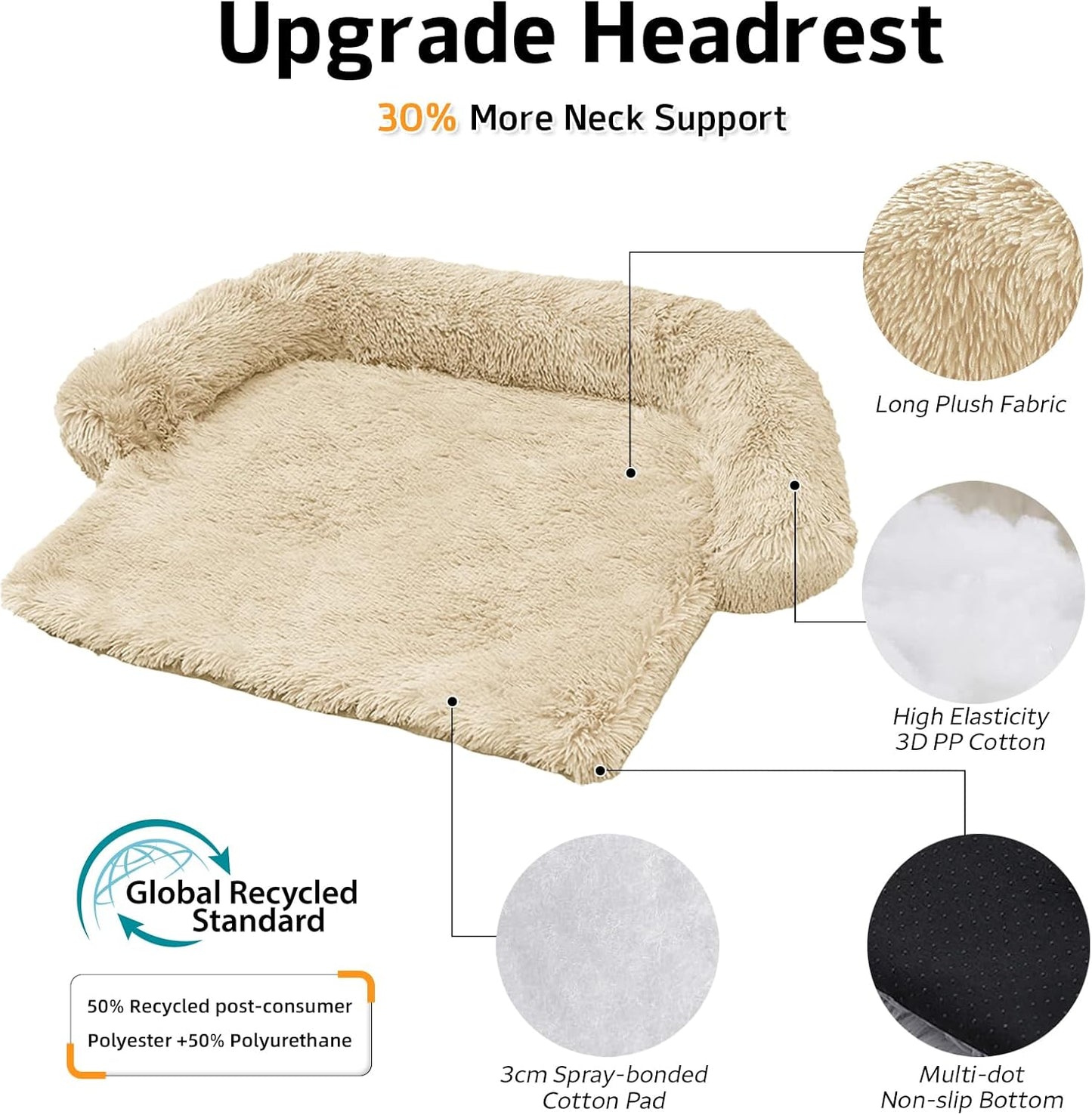 Calming Dog Bed Fluffy Plush Dog Mat for Furniture Protector with Removable Washable Cover for Large Medium Small Dogs and Cats (Extra Large (53x39.3x6), Beige)