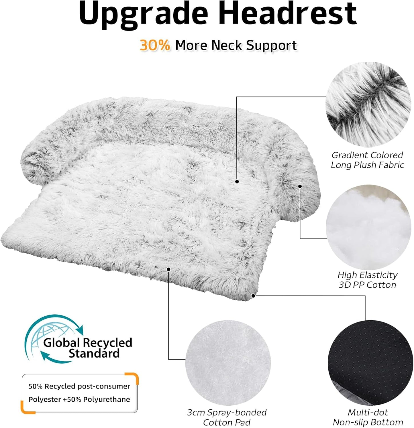 GGIB Calming Dog Bed Fluffy Plush Dog Mat for Furniture Protector with Removable Washable Cover for Large Medium Small Dogs and Cats (Extra Extra Large, Light Grey)