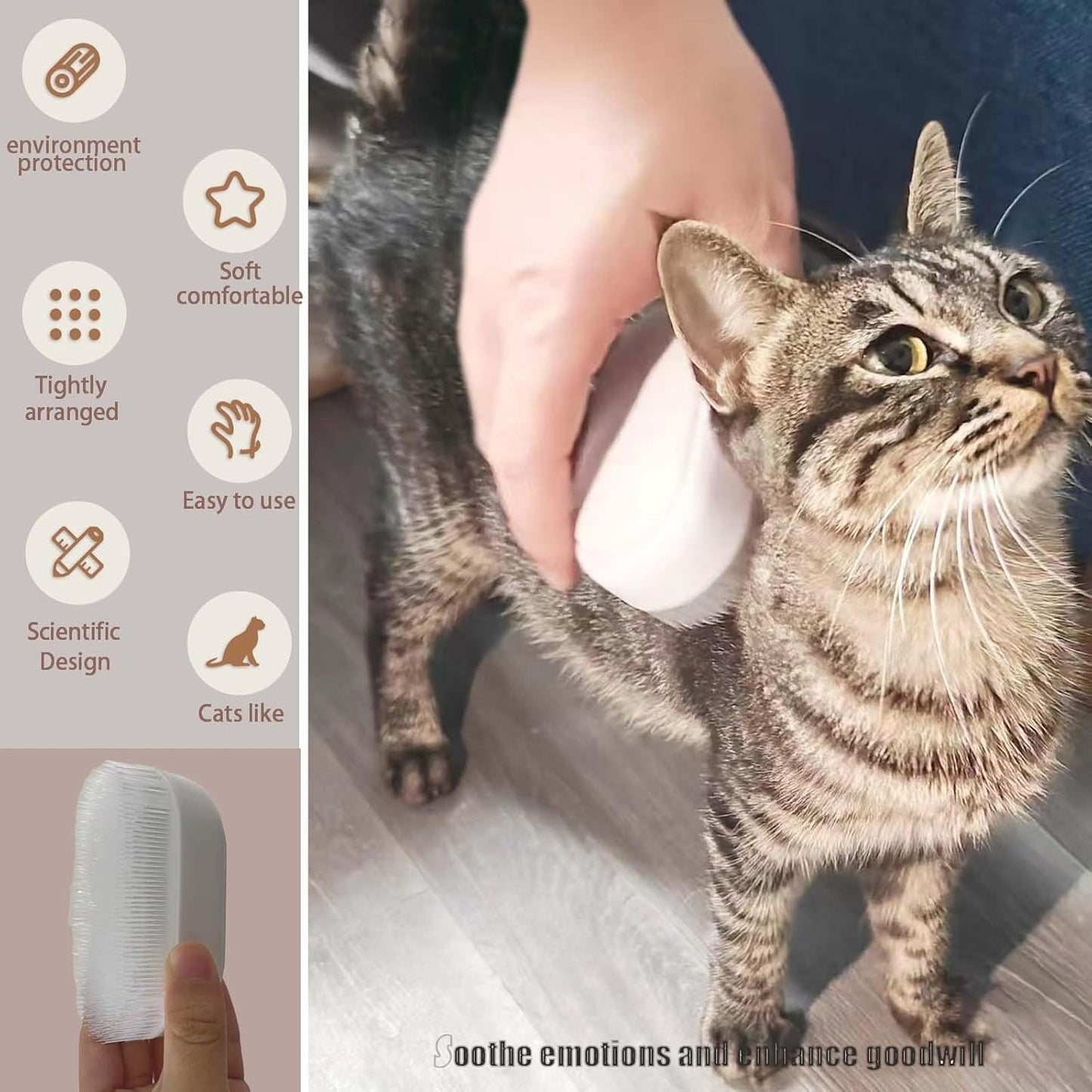 SoarExcelleryy Soft Fur Cat Brush - Over 1000 gentle cat tongue brushes with prickly serrations, suitable for sensitive cats - comfortable, lightweight, gentle, perfect for enhancing intimacy, white