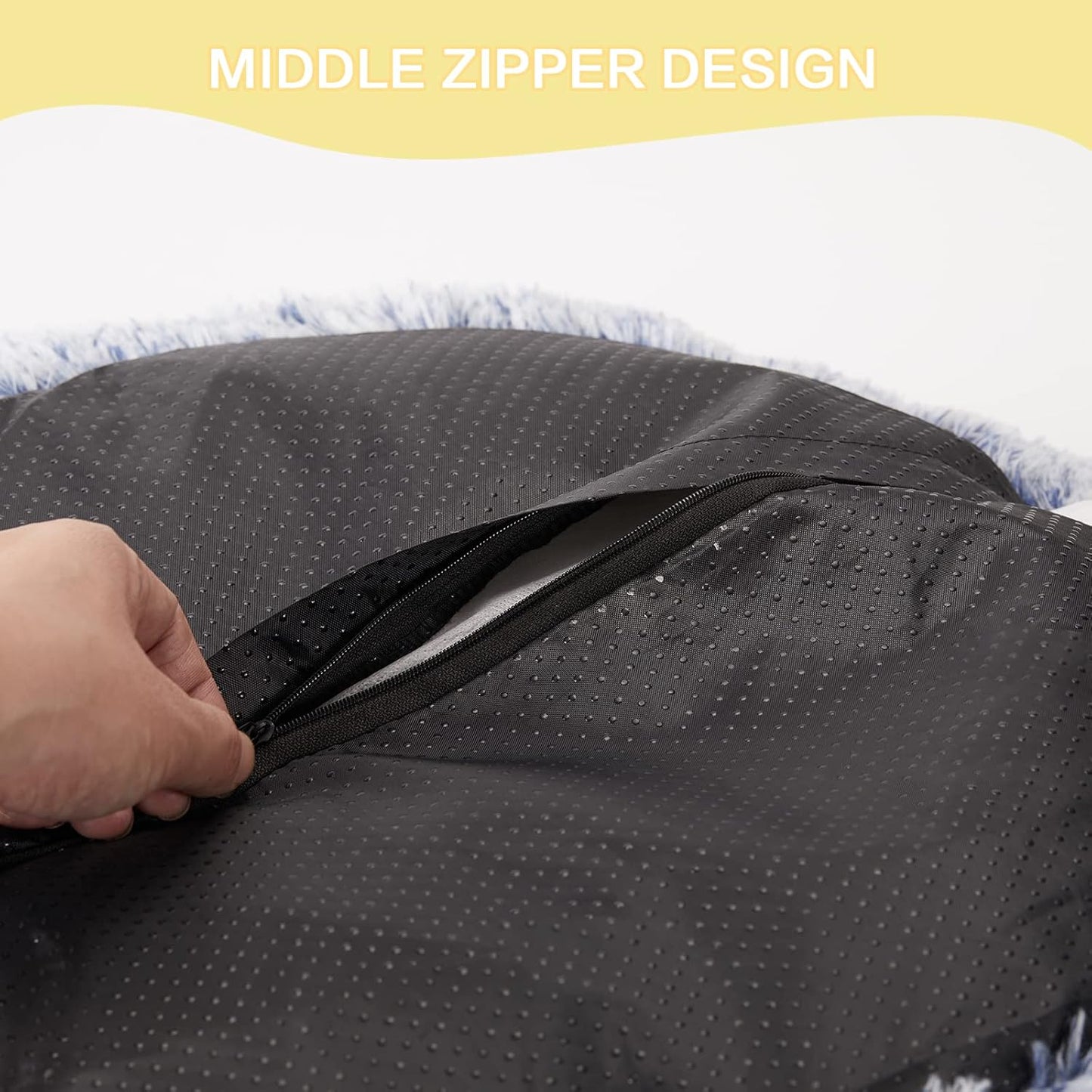 Bedfolks Calming Donut Dog Bed, 23 Inches Round Fluffy Dog Beds for Small Dogs, Machine Washable Anti-Anxiety Plush Puppy Bed（Navy Blue, Small）