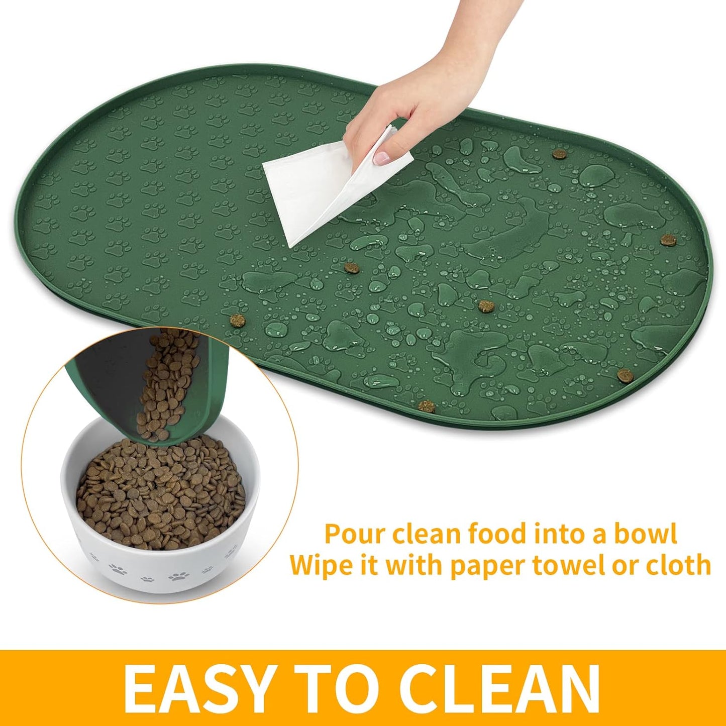 KPWACD Pet Placemat for Dog and Cat, Anti-Slip Waterproof Dogs Feeding Bowl Mat Prevent Food and Water Overflow, Silicone Puppy Dish Mats Suitable for Small Medium Big Pets, Hunter Green, 24" * 16"