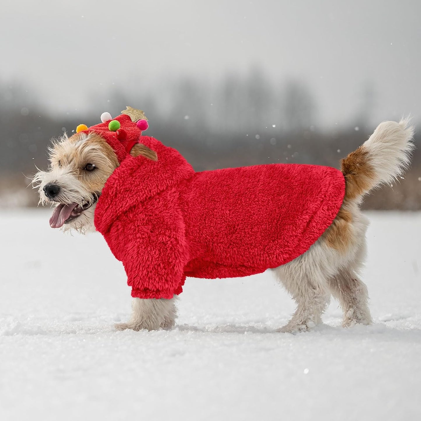 Fuzzy Dog Sweaters for Small Dogs Dog Hoodie Soft Double-Sided Plush Fleece Pet Sweater Clothes Pet Coats Hoodie Sherpa Hooded Sweatshirt(Red-S)
