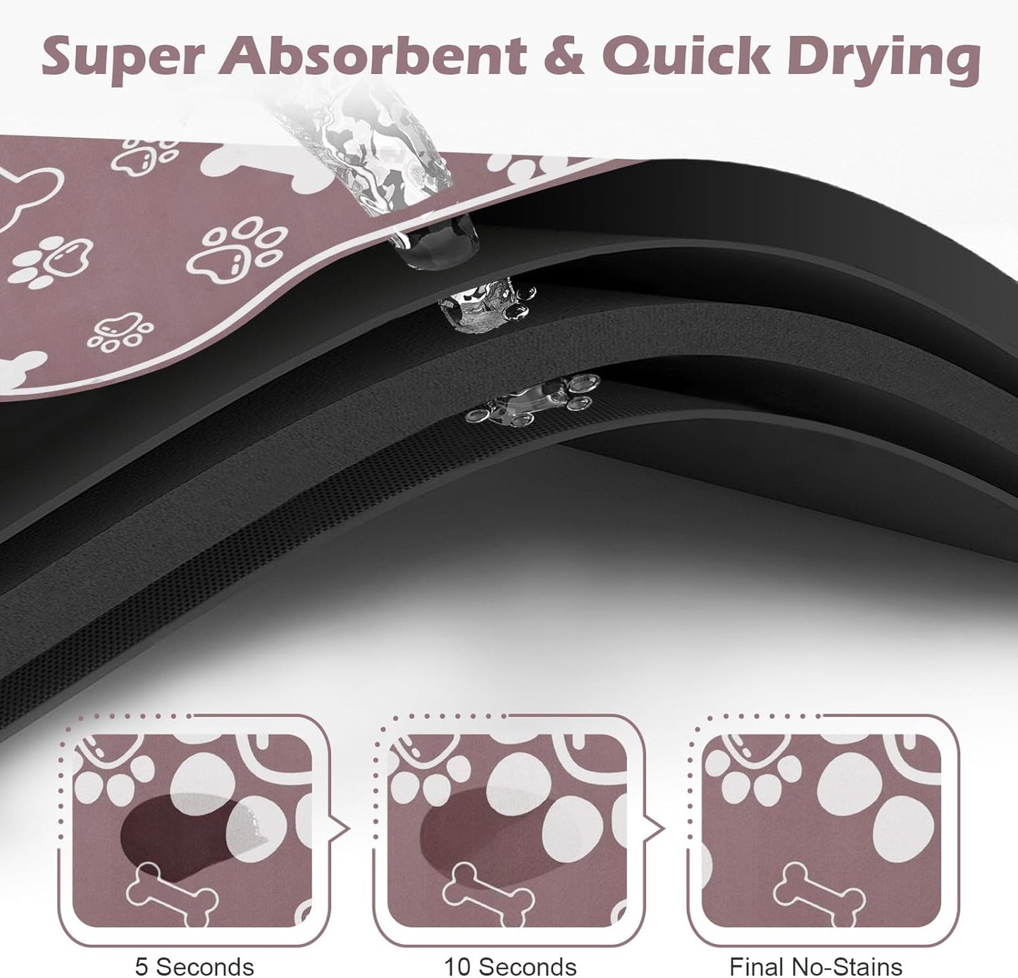 Dog Cat Mat for Food and Water,Rapid Absorbent Pet Feeding Mat, Bone Shaped Dog Placemat Bowl Mat with Rubber Backing,No Stains Pet Food Mats Indoor, Pet Accessories Supplies,Brown 17"×29"