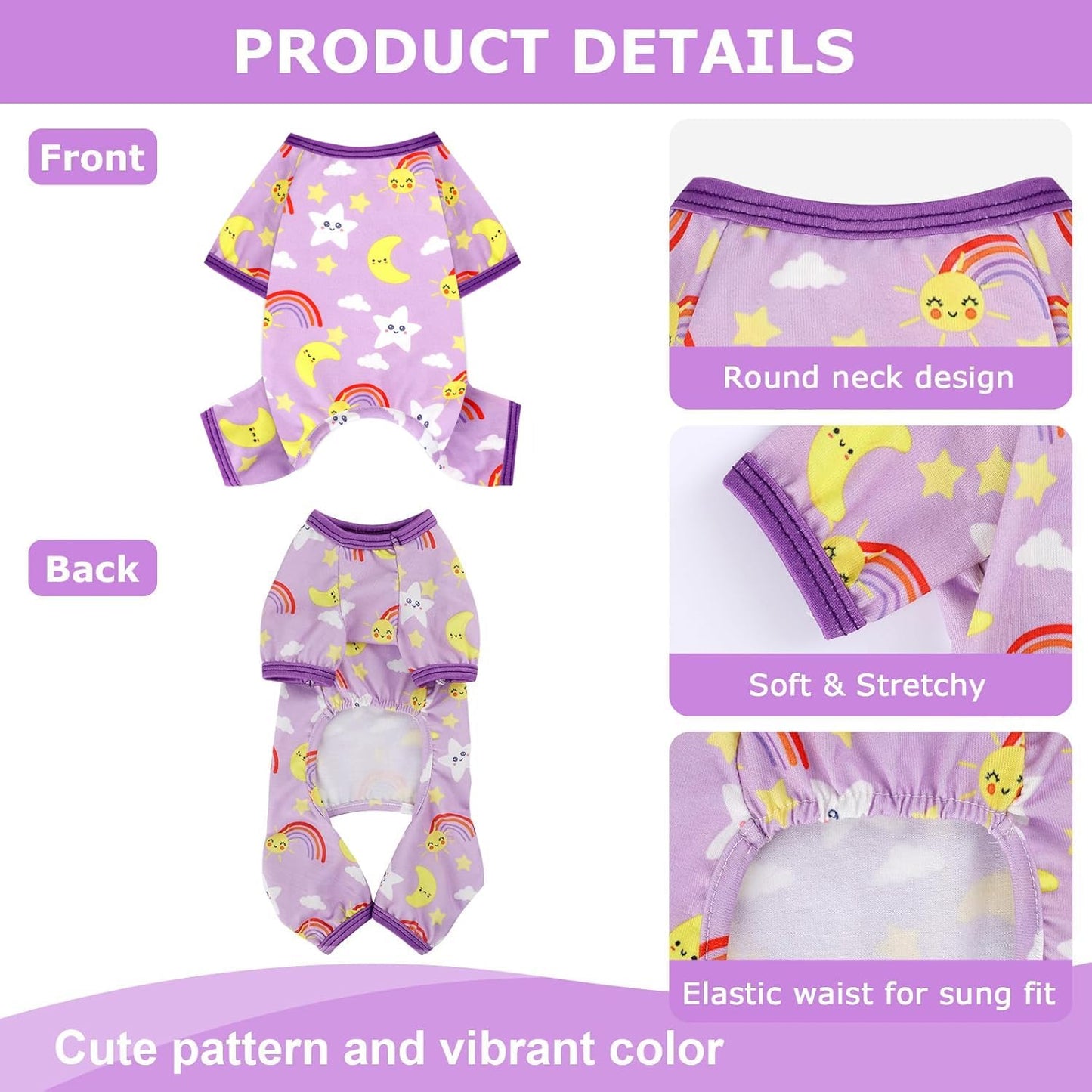Dog Pajamas Pjs Spring Summer Dog Clothes for Small Dogs Girl - Boy - Small Size Dogs, Soft Stretchy Puppy Clothes Doggie Onesies Cat Pet Jammies Outfit, Star Purple, XS