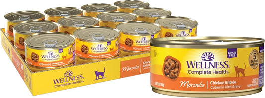 Wellness Complete Health Cubed Adult Wet Cat Food, Natural, Protein-Rich, Grain Free, 5.5 Ounce, 24 Pack, (Chicken Entrée)