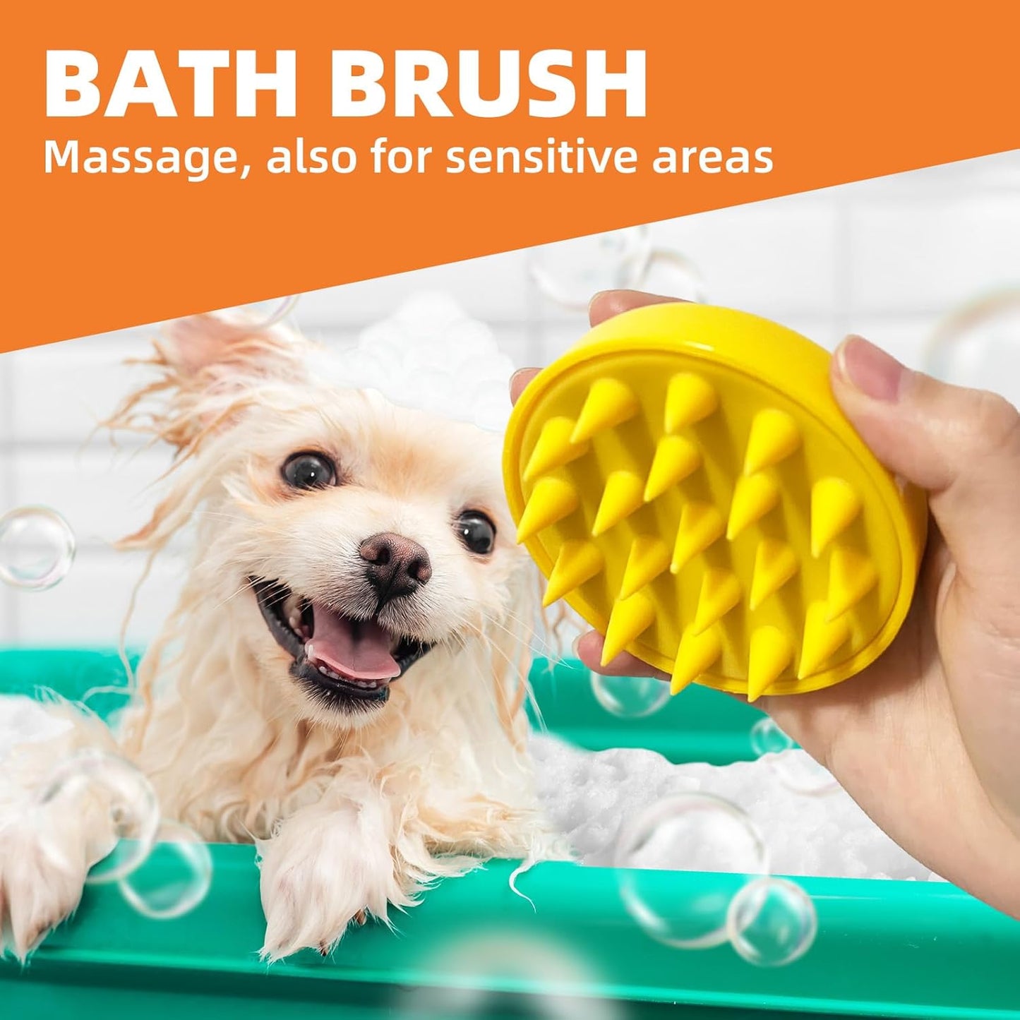 Dog Grooming Brush Set, 7 PCS Self-Cleaning Deshedding Hair Brushes for Short Long Haired Dogs Cats, Includes Scrubber Shower Wash Brush, Dematting Comb, Scissor - Yellow