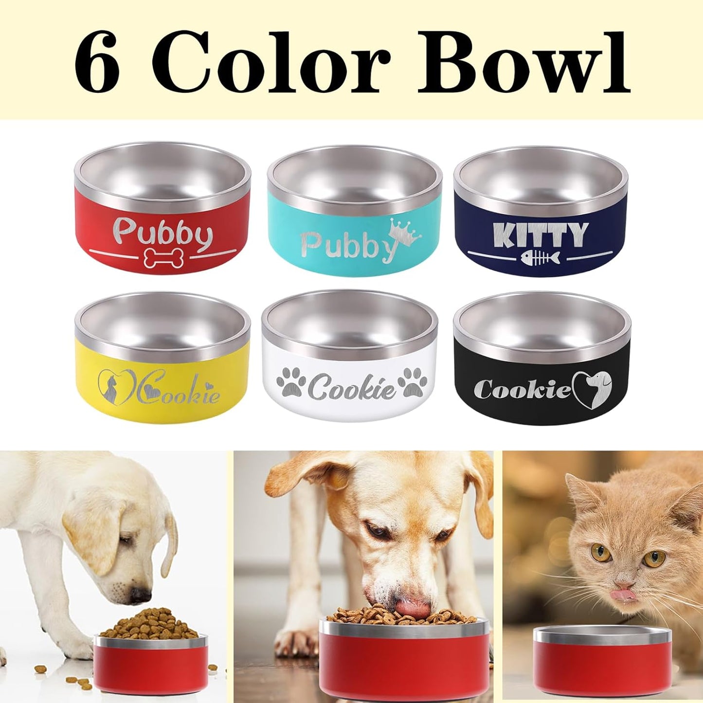 42OZ Personalized Dog Bowl Laser Engraved Custom Pet Name 18/32/42/64 oz No Slip Stainless Steel Insulated Bite-Resistant Food Water Dishes-Red