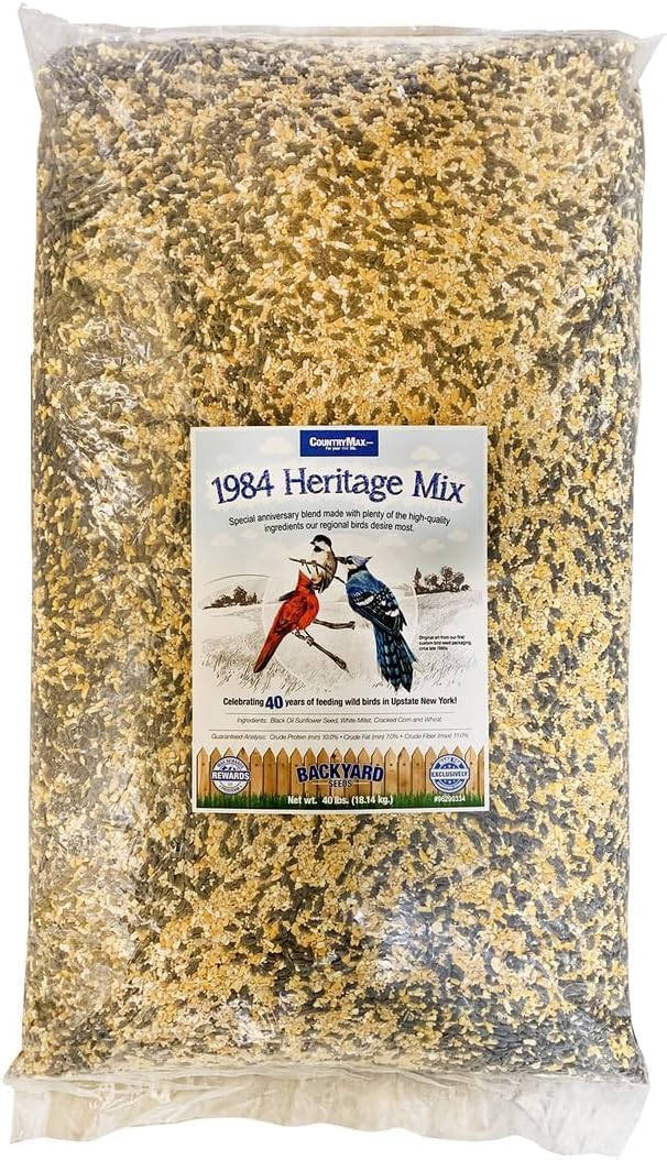 CountryMax Backyard Seeds 1984 Heritage Mix – Premium Bird Seed Blend with Black Oil Sunflower, White Millet & Cracked Corn – Wild Bird Food for Cardinals, Finches, Chickadees & More (40 Pounds)