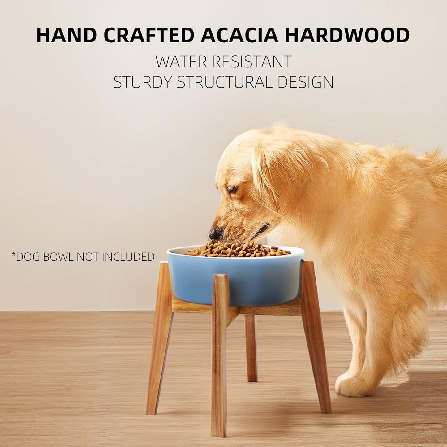 Elevated Dog Bowl Stand, Xlarge Raised Dog Bowl Station for Large Breed Pets, Dog Bowl Holder Fits Up to 11-inches Width,14-inches Height, for Water Fountain and Dishes, Acacia Wooden, Stand Only