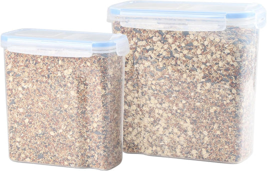 2Pack Bird Food Storage Container 3.52qt/4L & 2.2qt/2.5L, Airtight Pet Food Containers with Lids, Medium Latched Bird Seed Dispenser, BPA-Free