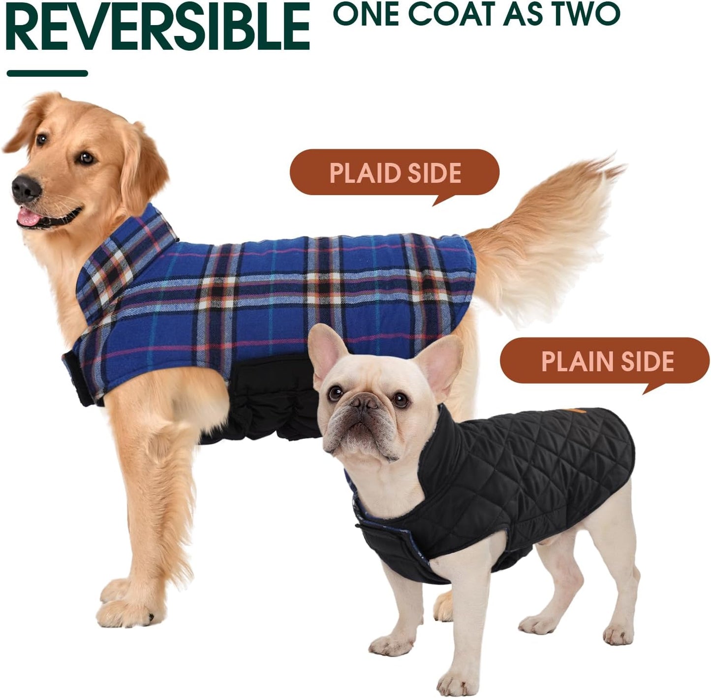 Kuoser Warm Dog Coat, Waterproof Dog Jacket for Extra Large Dogs, Adjustable Durable XXXL Doggie Winter Coat Reversible Puppy Cold Weather Apparel for Large Breed, Navy 3XL