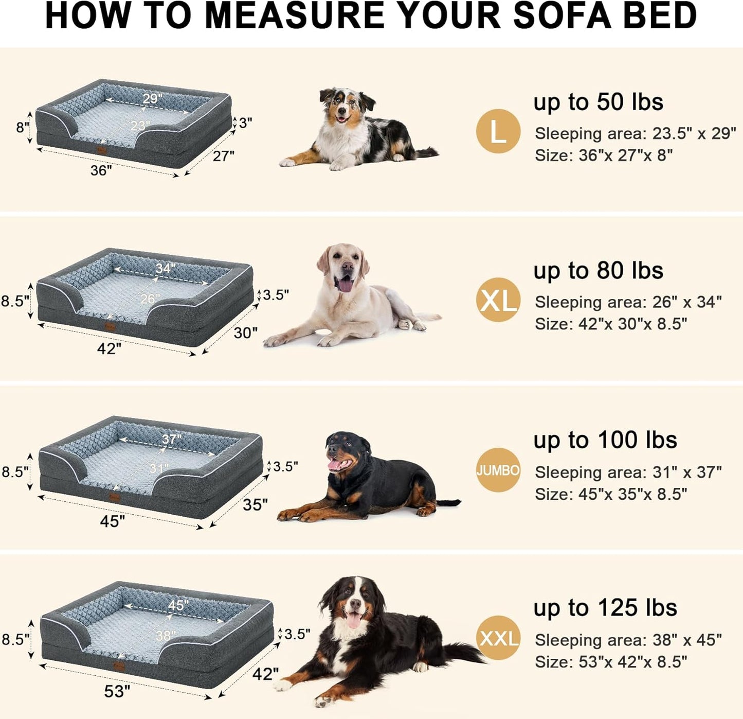 Orthopedic Dog Beds Waterproof, Memory Foam Large Sized Dogs Beds with Sides, Non-Slip Bottom and Egg-Crate Foam Big Dog Beds with Removable Washable Cover(Large,Dark Grey)