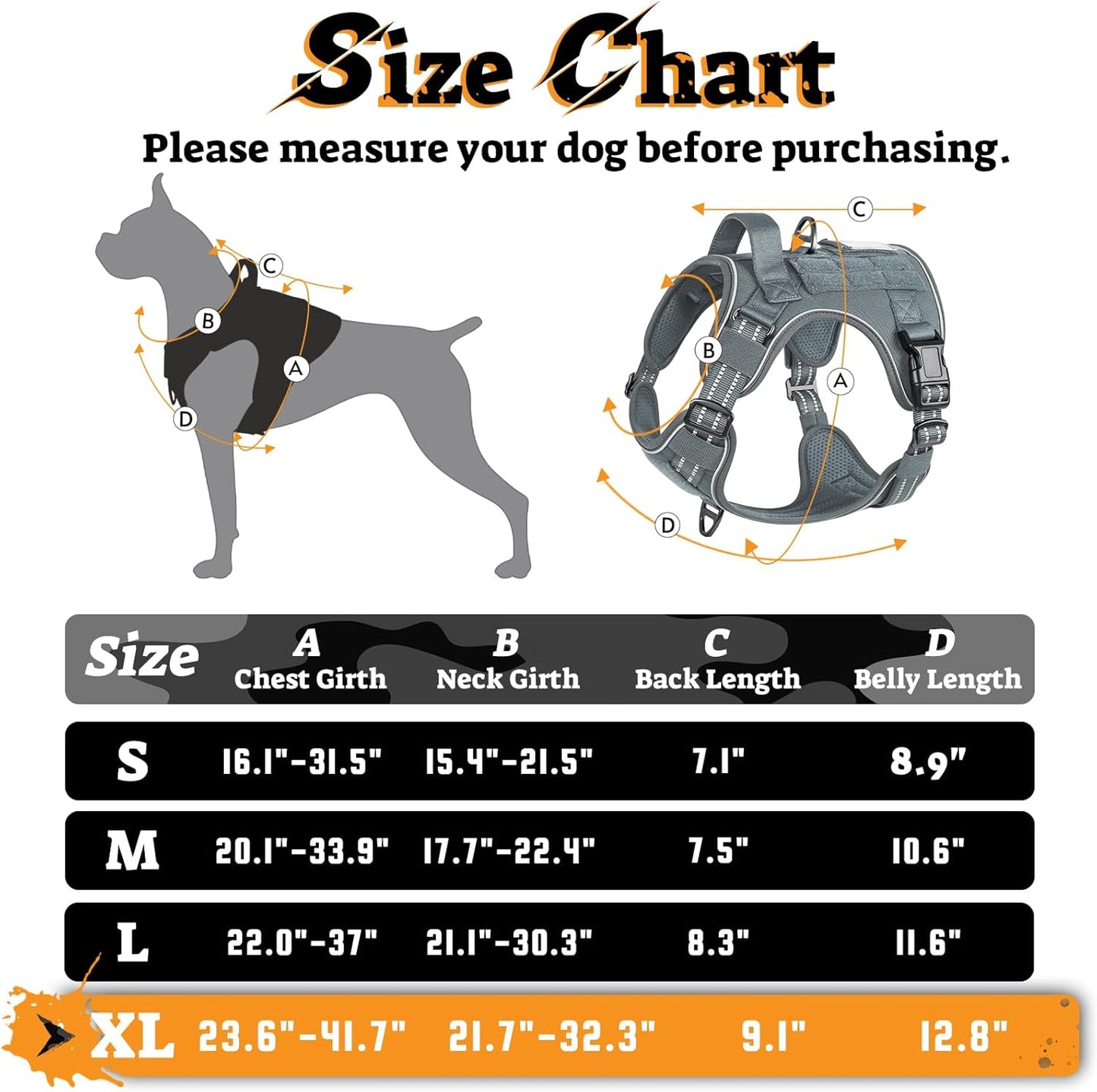 rabbitgoo Dog Harness for Large Dogs No Pull, Tactical Service Pet Vest with Molle and Control Handle, Adjustable and Reflective Military Harness for Easy Walking and Training, Grey, XL