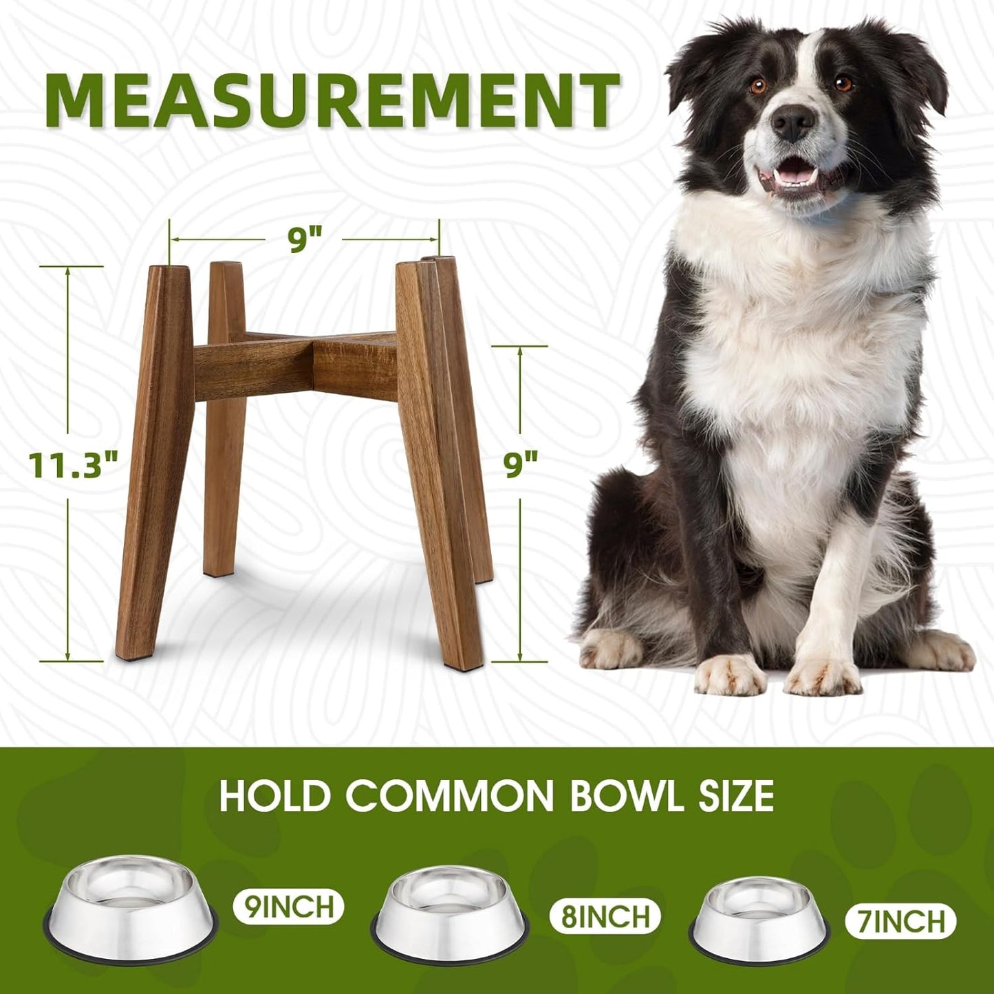 Solid Acacia Hardwood Elevated Dog Bowl Stand, Raised Feeder for Medium & Large Dogs, Fits up to 9″ Bowls, Improves Posture and Reduces Neck Strain, Stand Only