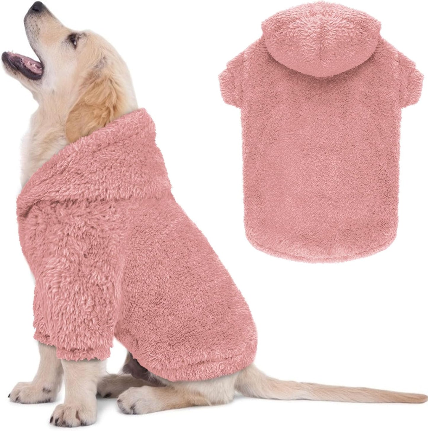 Fuzzy Dog Sweaters for Small Dogs Dog Hoodie Soft Double-Sided Plush Fleece Sweater Clothes Coats Hoodie Sherpa Hooded Sweatshirt(Pink-S)
