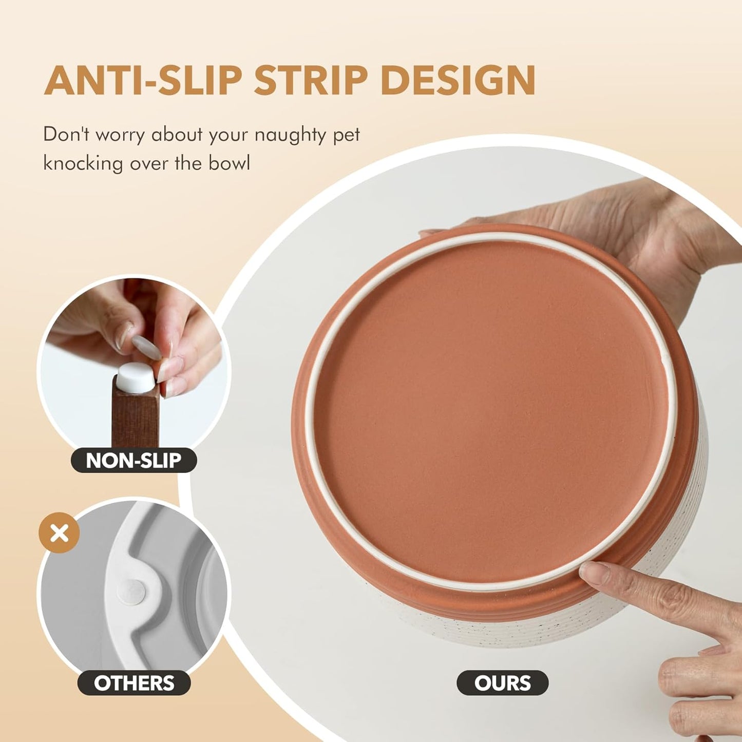 Ceramic 5.1inch Raised Dog and Cat Bowl Set, 2 Heights Elevated Wooden Stand for Puppy, Kitty, Cats, Weighted Pet Food and Water Dishes(5.1'',13.5oz, Vanilla White)